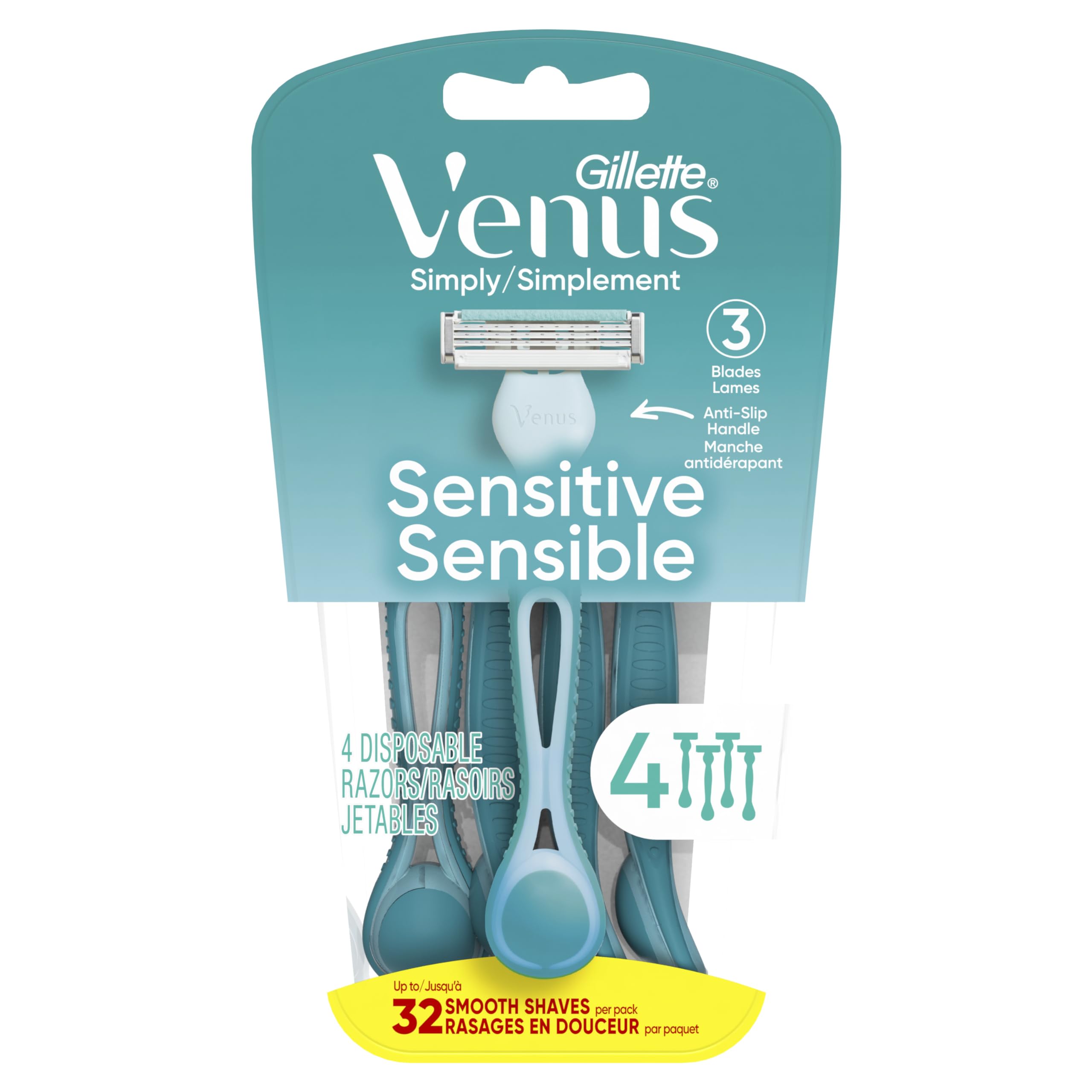 Gillette Venus Simply 3 Sensitive razor ergonomic handle for comfortable grip