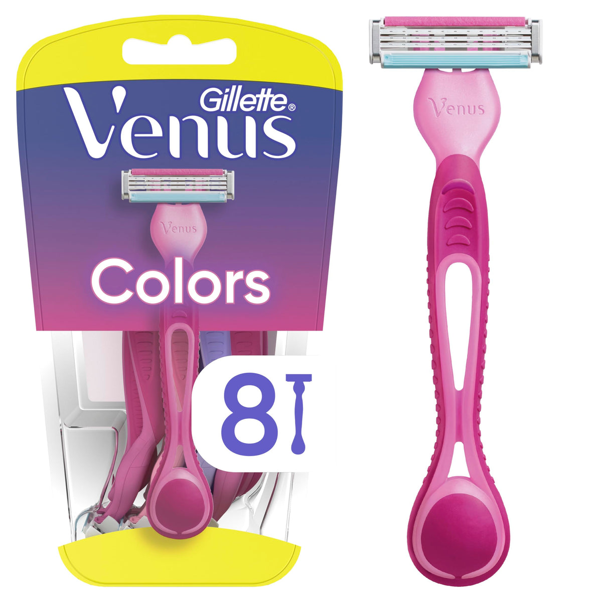 Gillette Venus Simply3 razor head close-up with three blades for a close, smooth shave.