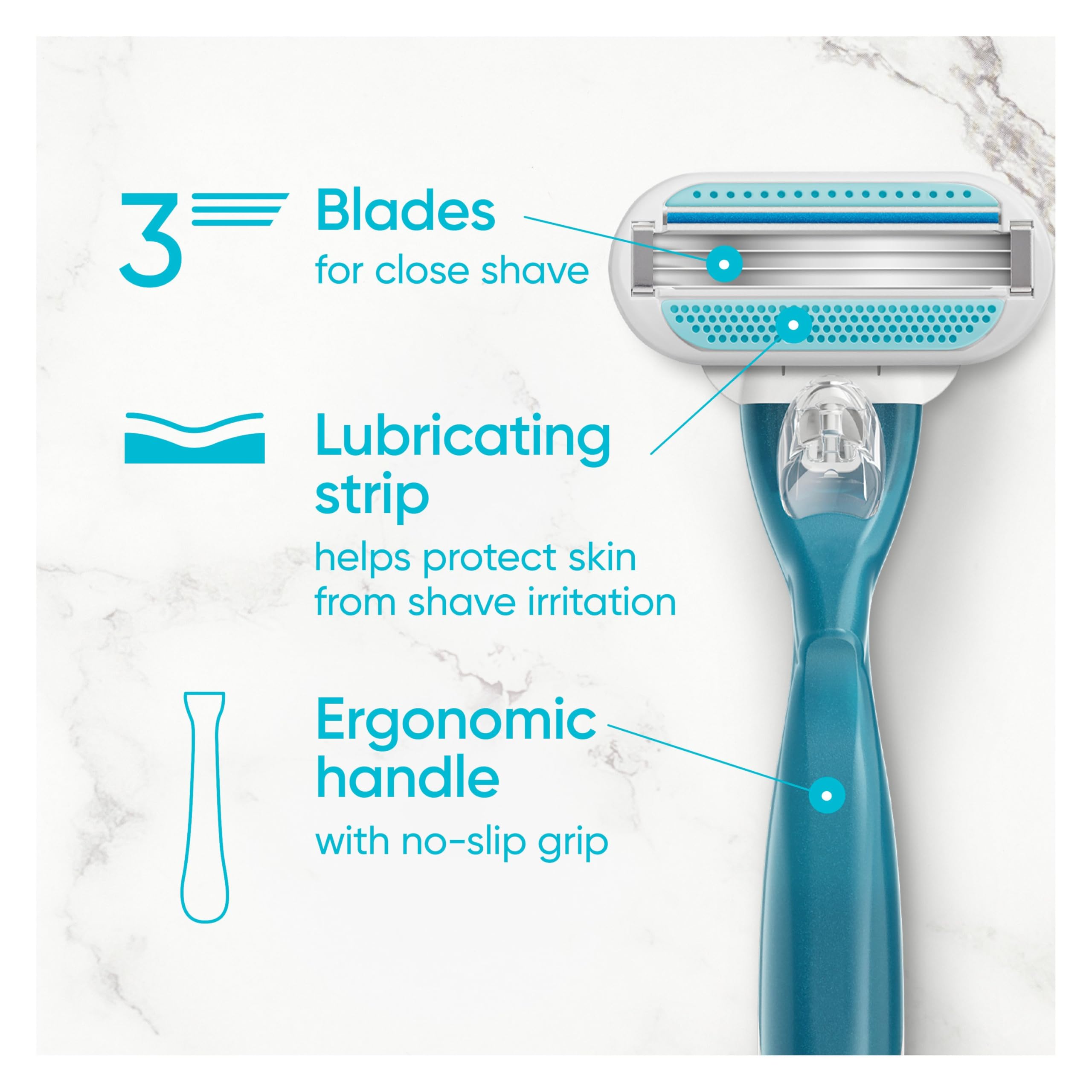 Lubricating strip on the Venus Smooth blade glides smoothly during shave.