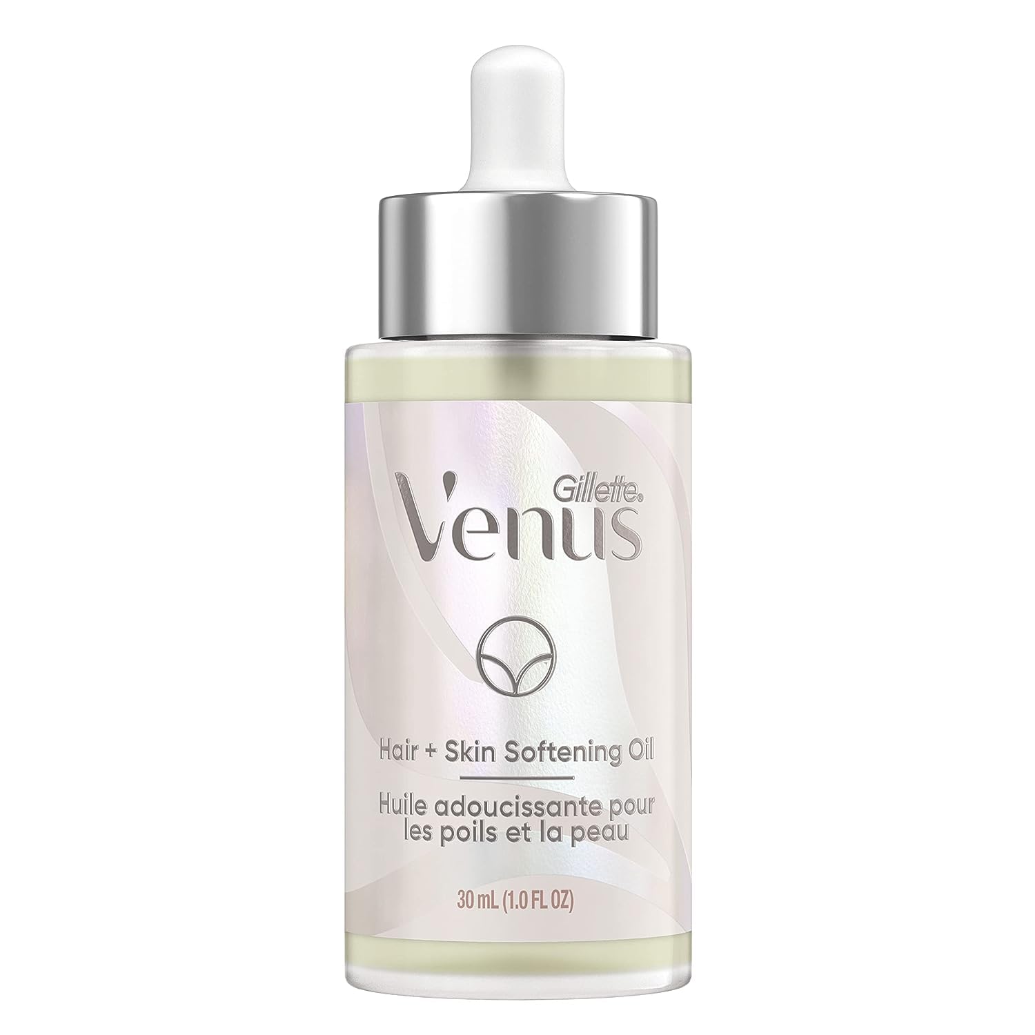 Gillette Venus Softening Oil bottle on bathroom counter for skin hydration