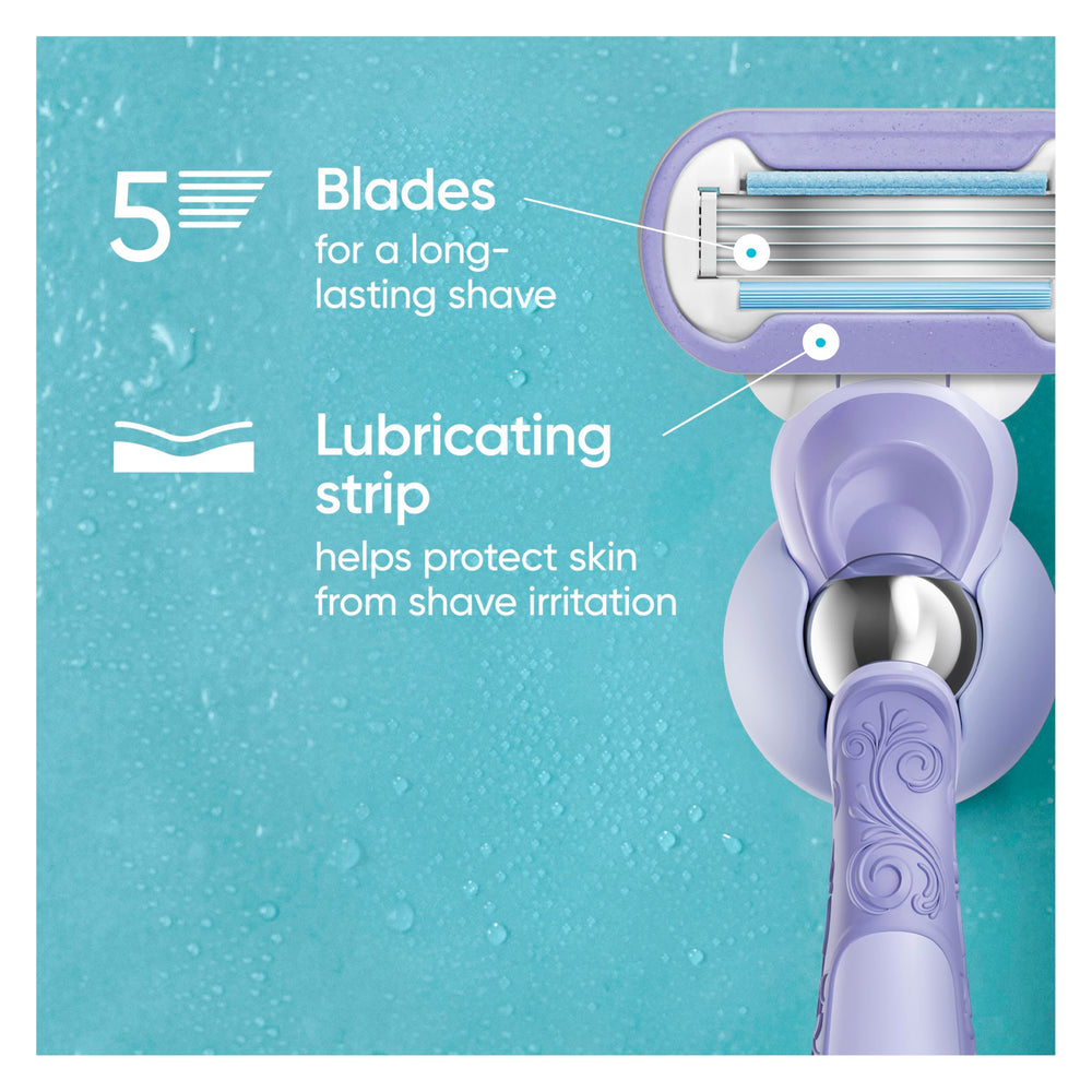 Gillette Venus swirl handle with flexiball enables reach into tricky areas.