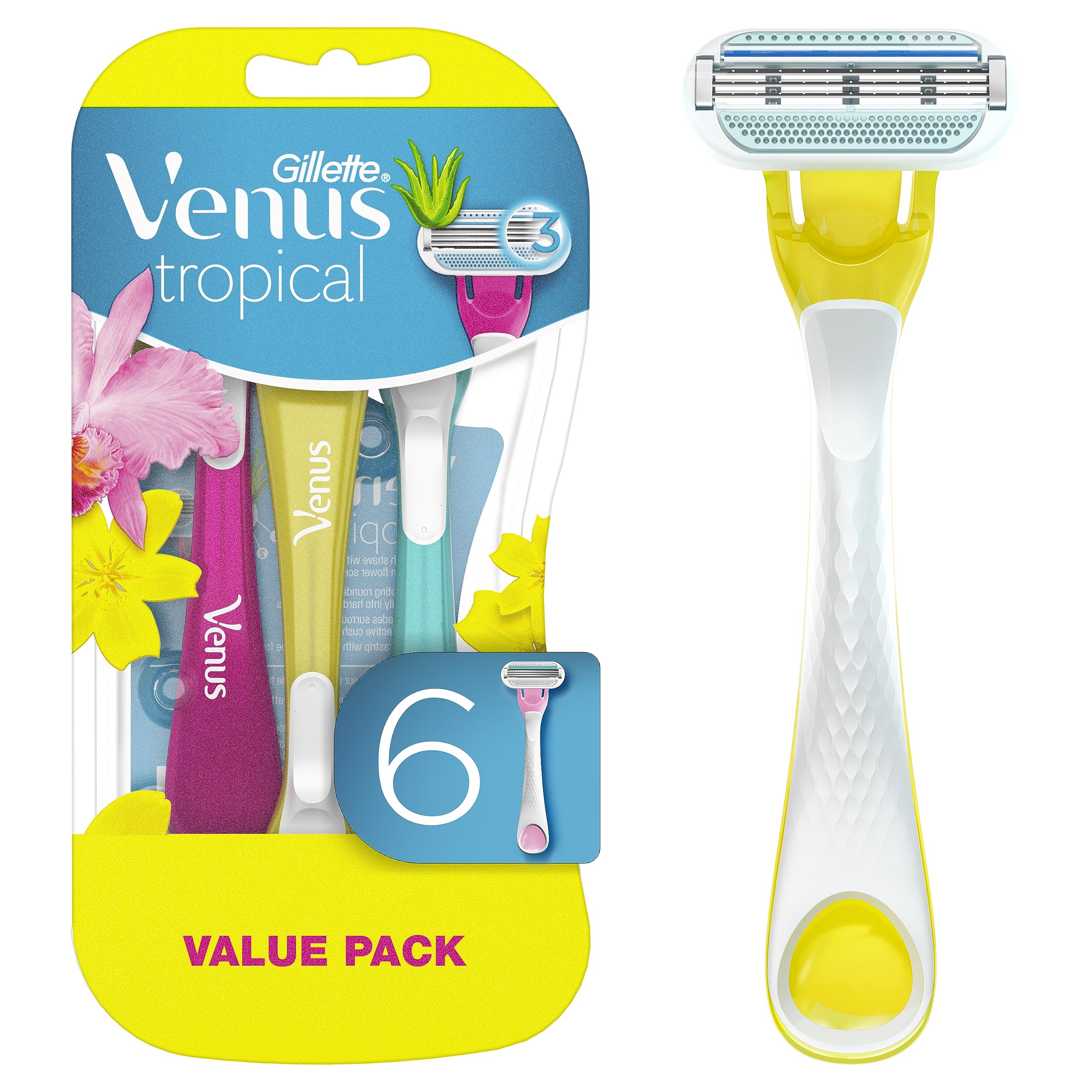 Gillette Venus Tropical handle with a tropical scent for a refreshing, easy shave.