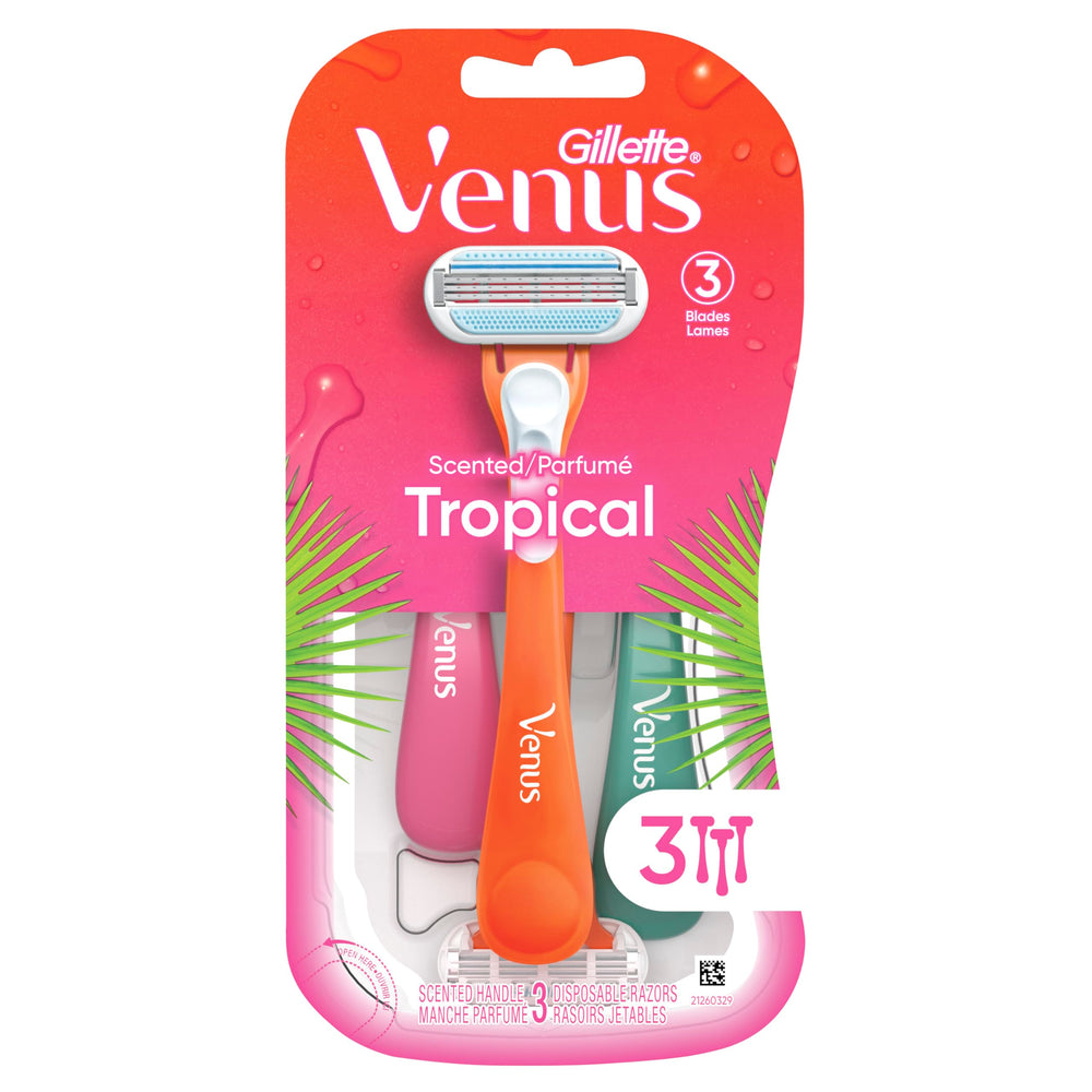 Gillette Venus Tropical razor in use demonstrates smooth glide.