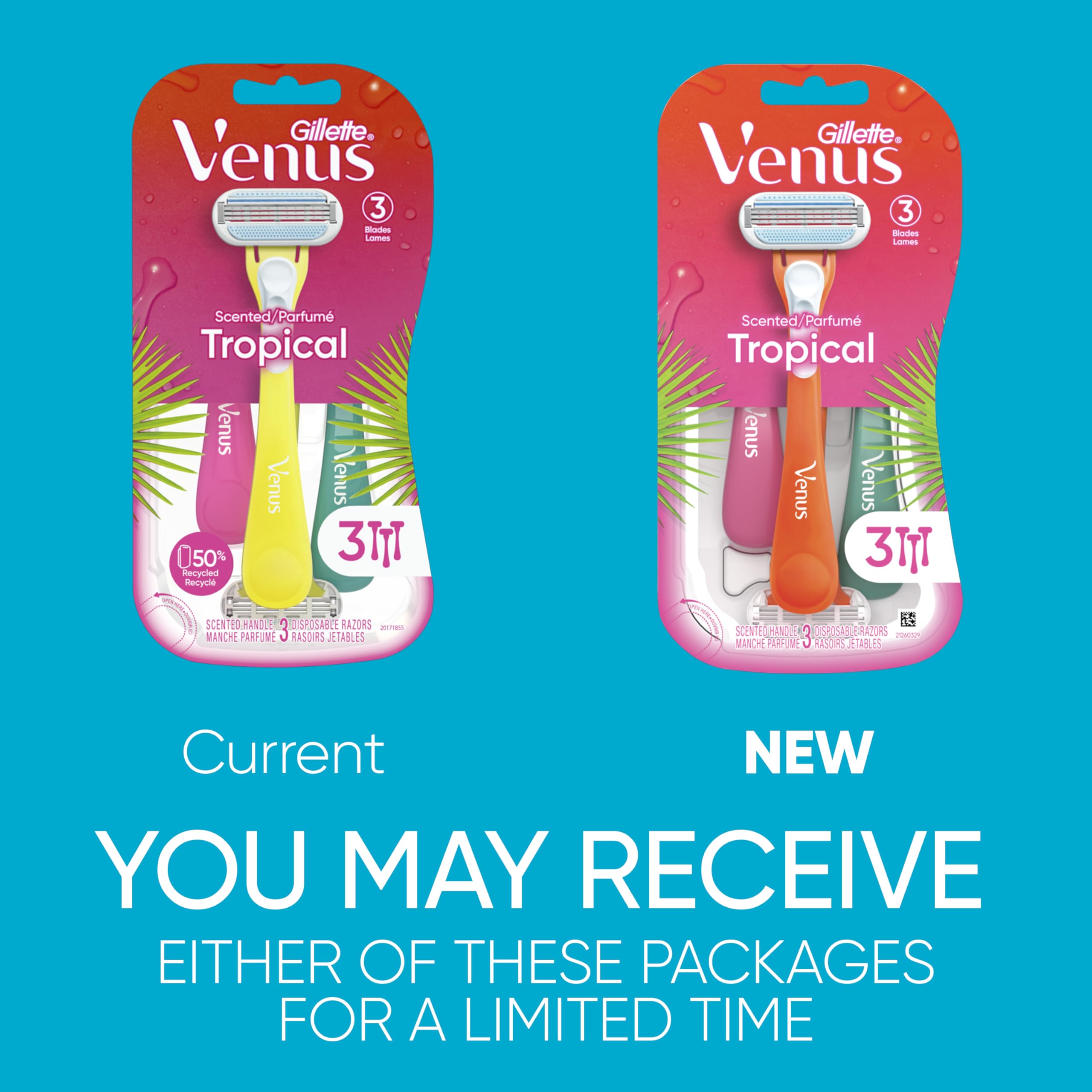 Gillette Venus Tropical razor pivoting head adapts to curves for easy contouring.