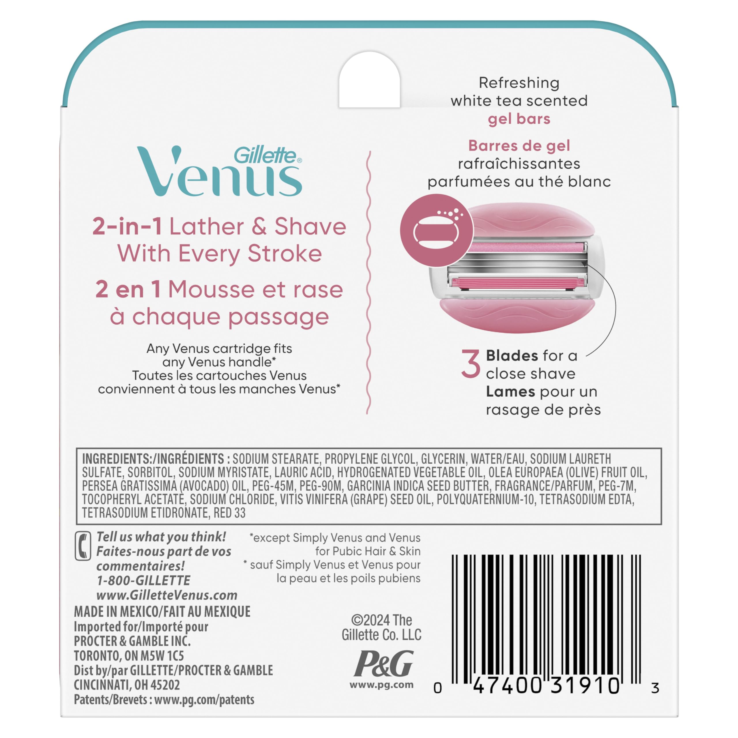 Six-count pack designed for up to thirty days of typical shaving
