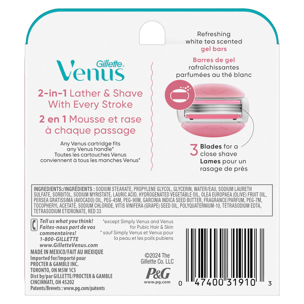 Six-count pack designed for up to thirty days of typical shaving
