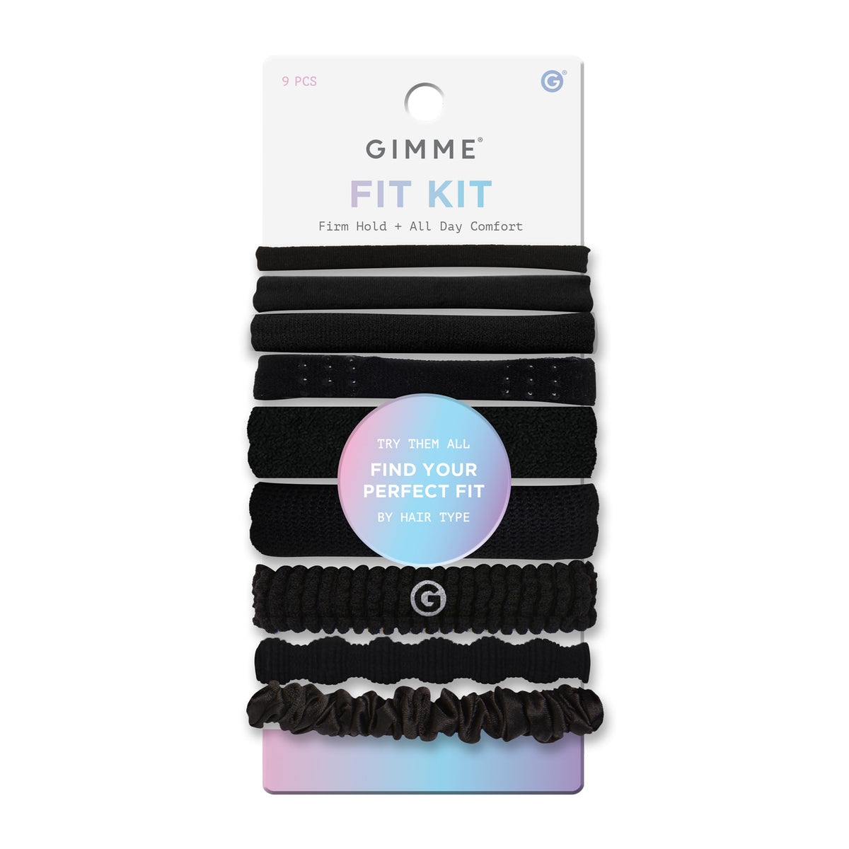 Gimme Beauty Band Fitting Kit cover image showing versatile black ties for all hair types