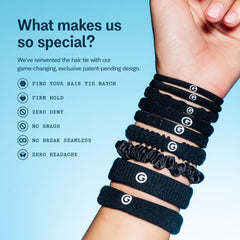 Gimme Beauty thin hair tie image emphasizing snag-free removal