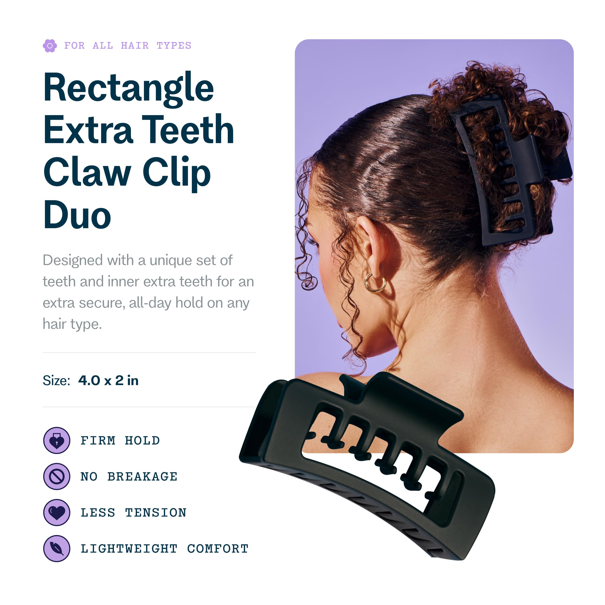 GIMME Beauty garra doble con dientes dobles para agarre firme.