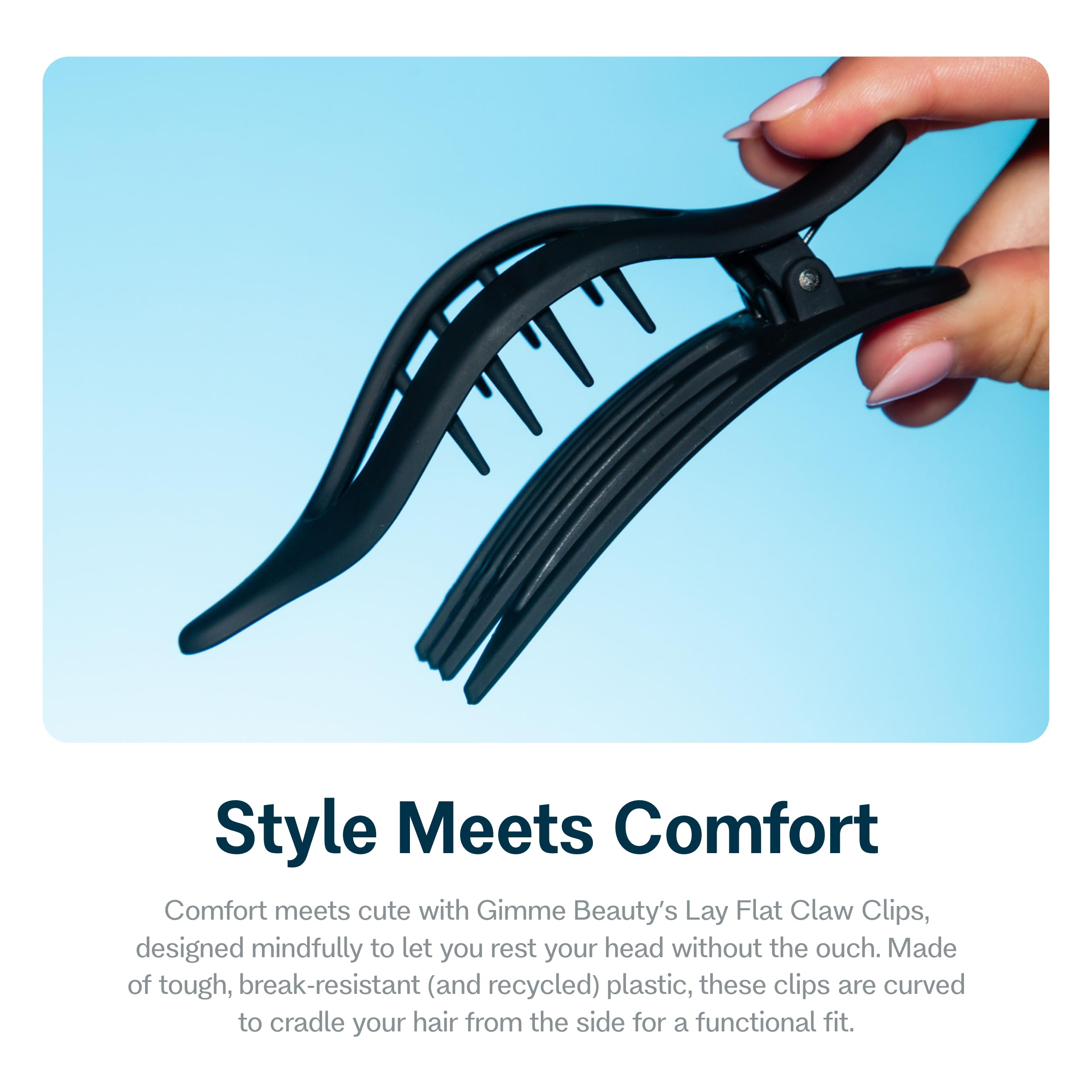 Gimme Beauty Lay Flat Curved Clip features non slip grip for reliable style