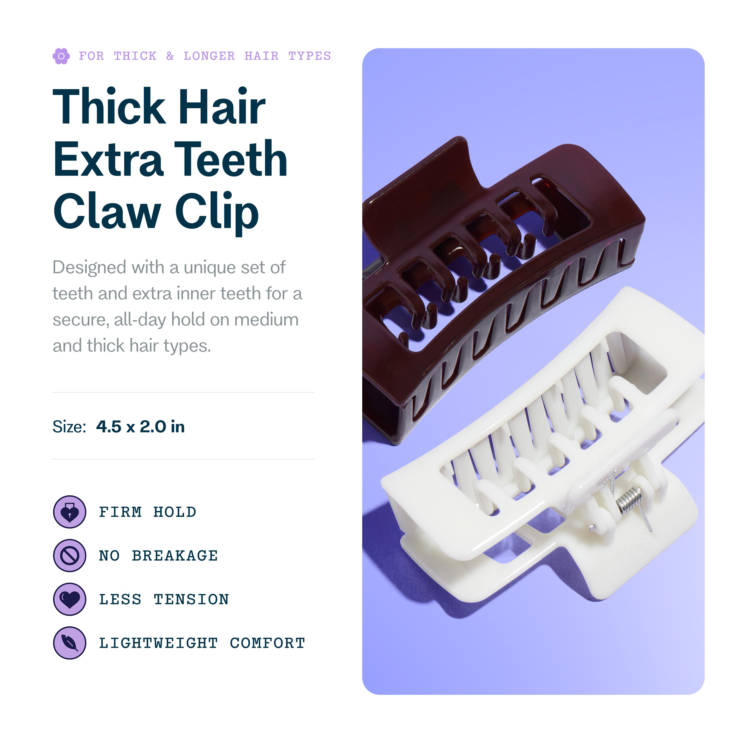 Pinza GIMME Beauty para cabello grueso con dientes dobles en marrón, agarre estable