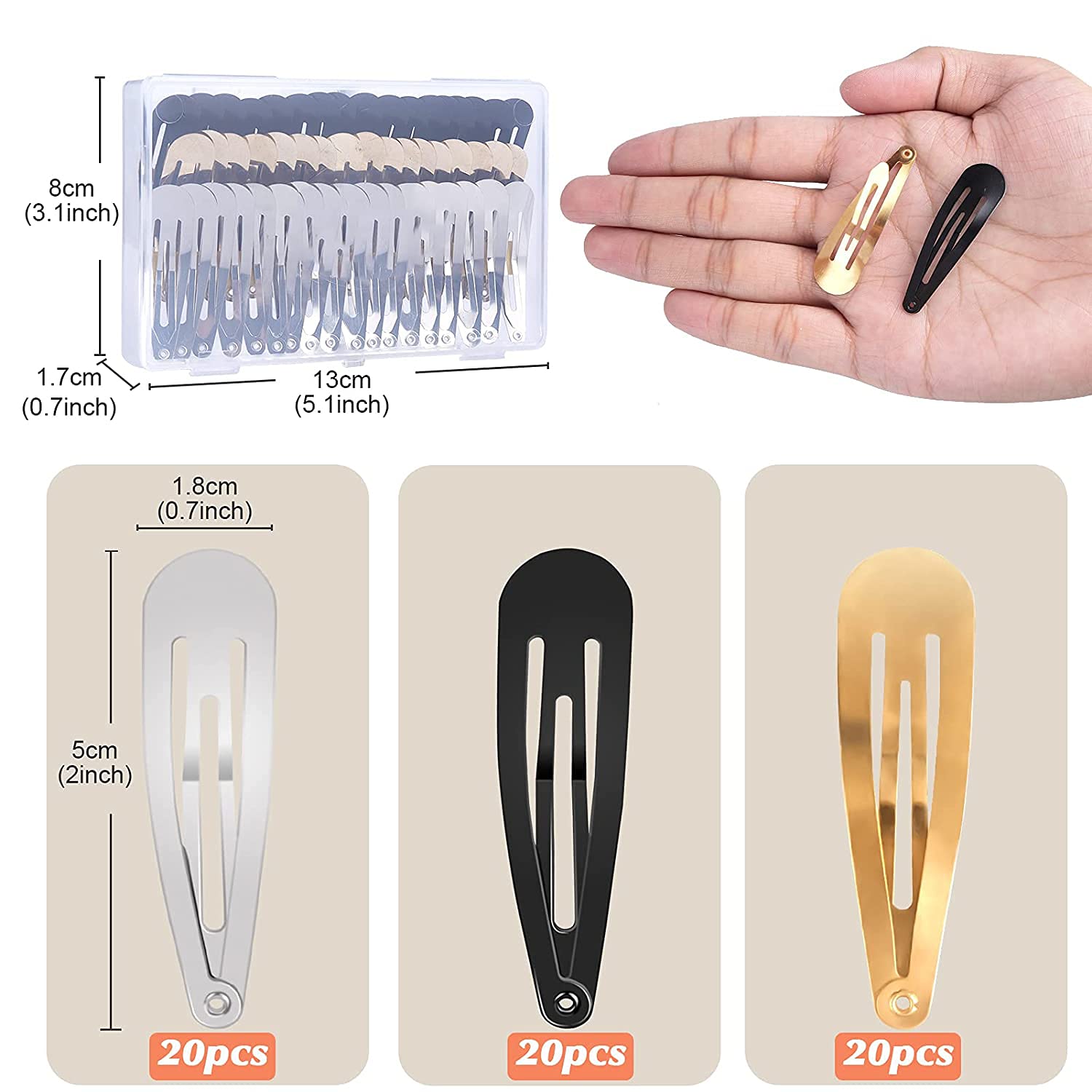 Gingbiss silver snap hair clip with storage box for versatile looks.