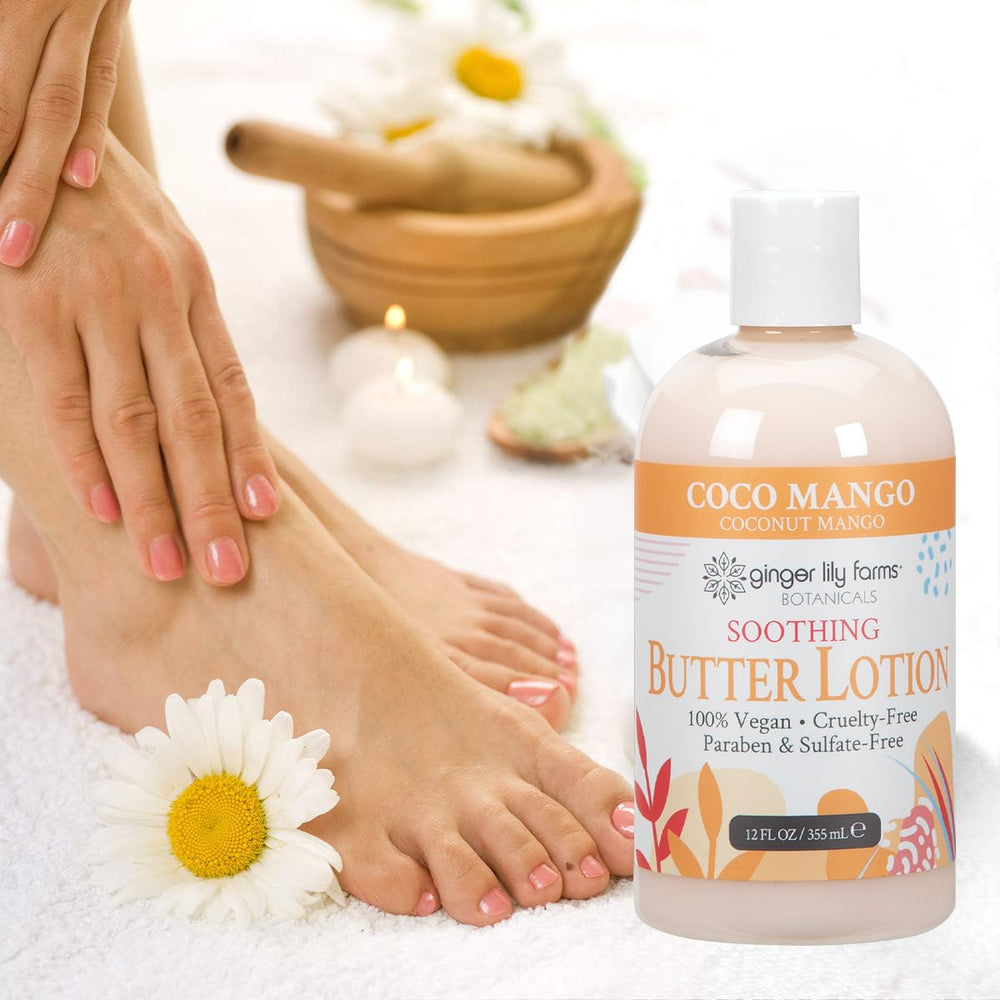 Ginger Lily Farms Botanicals Coco Mango 12-ounce bottle, ideal for home, gym, or spa use.