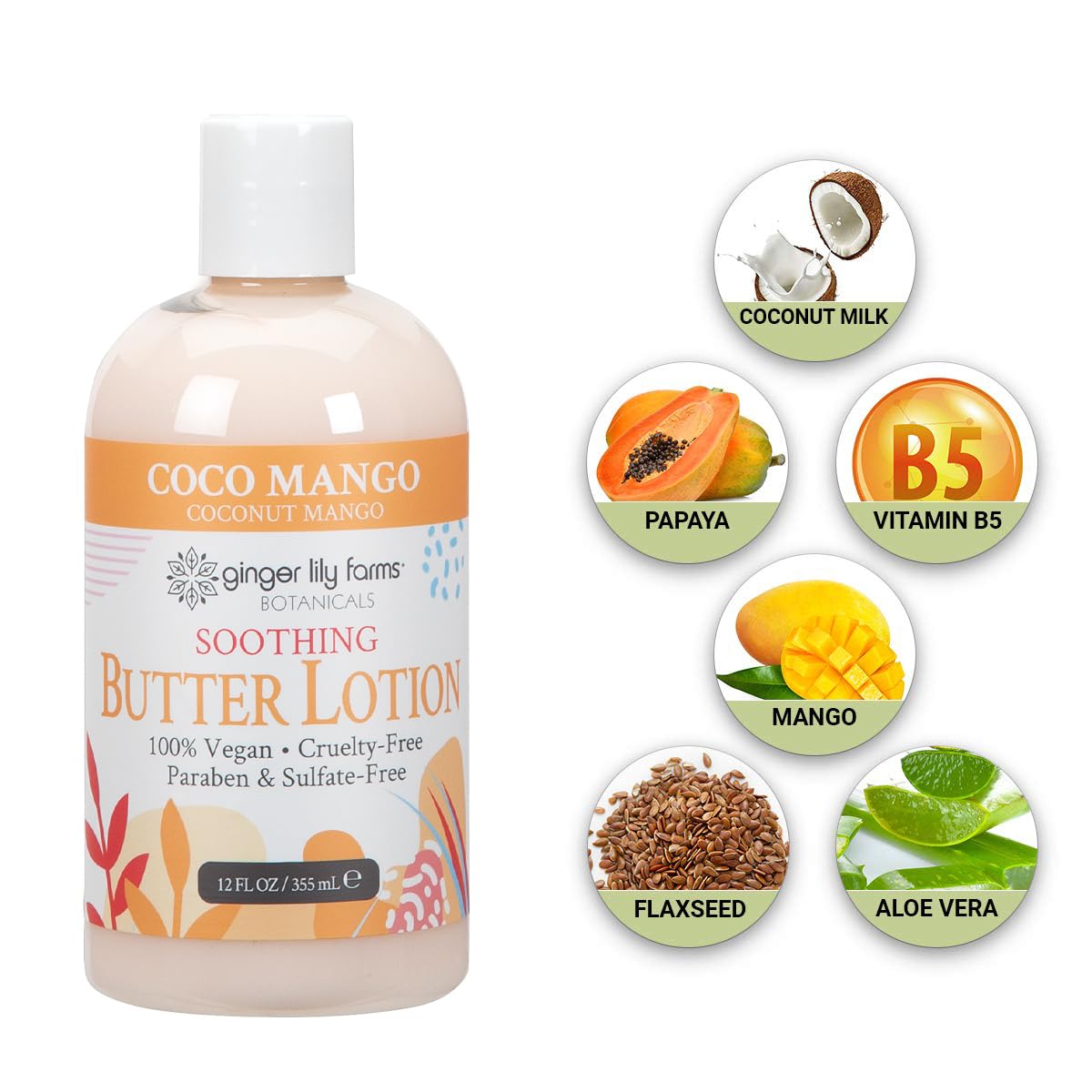 Ginger Lily Farms Botanicals Coco Mango shot demonstrates tropical coconut mango scent.