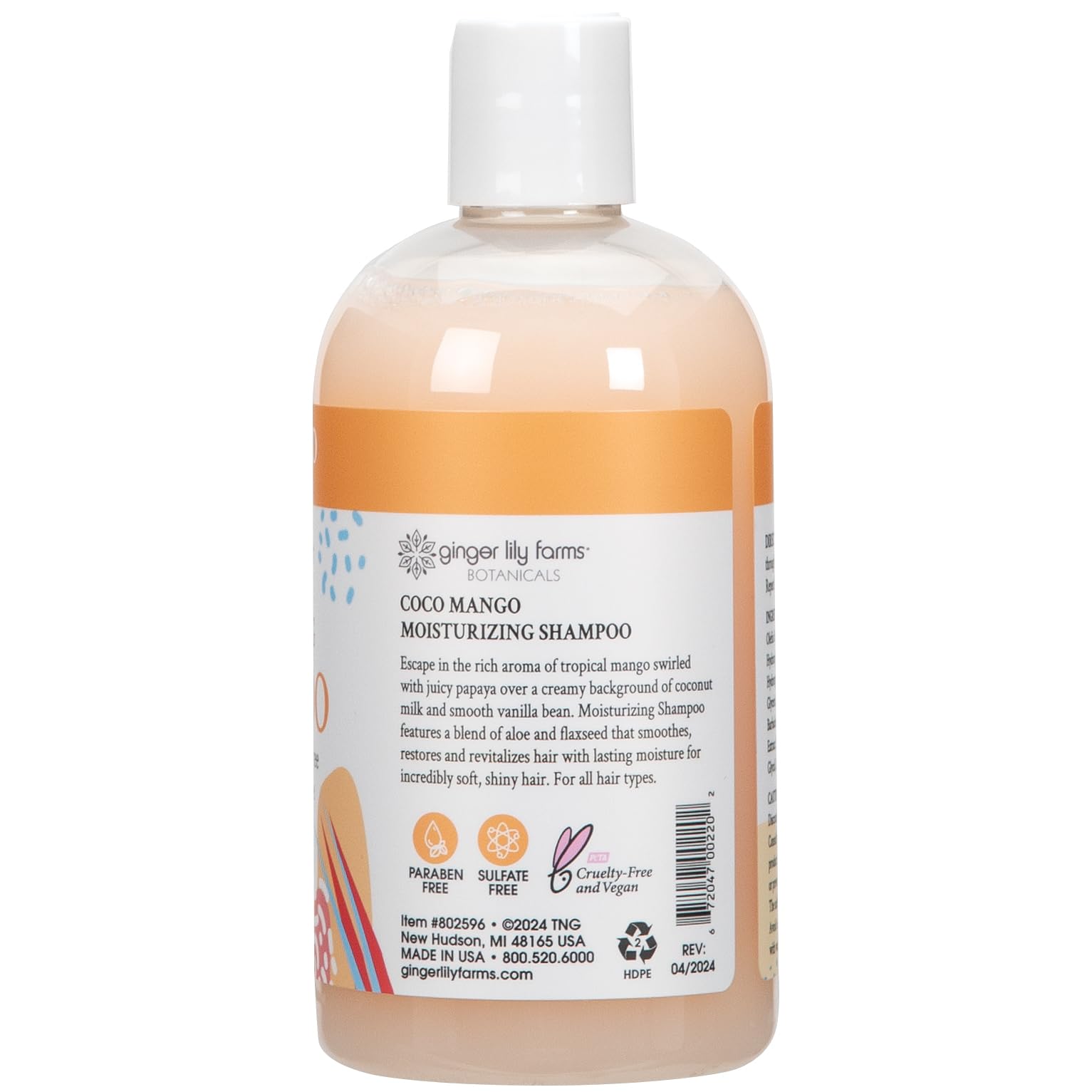 Ginger Lily Farms Coco Mango shampoo foam delivers rich lather for smooth, hydrated hair.