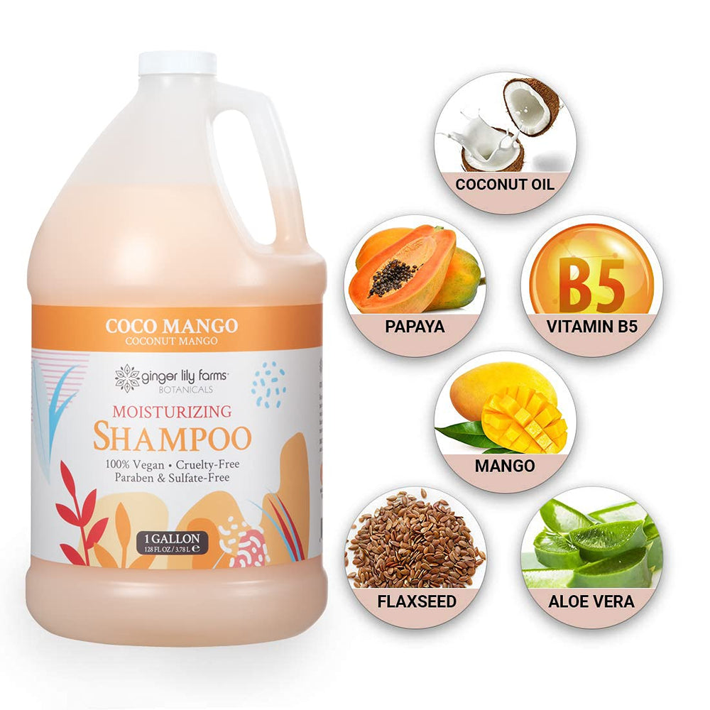 Ginger Lily Farms Botanicals Coco Mango shampoo scent evokes tropical coconut mango notes
