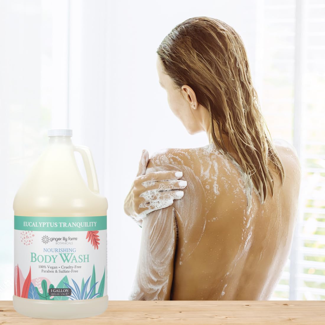 Ginger Lily Farms Botanicals packaging close-up shows toxin-free formula for sensitive skin.