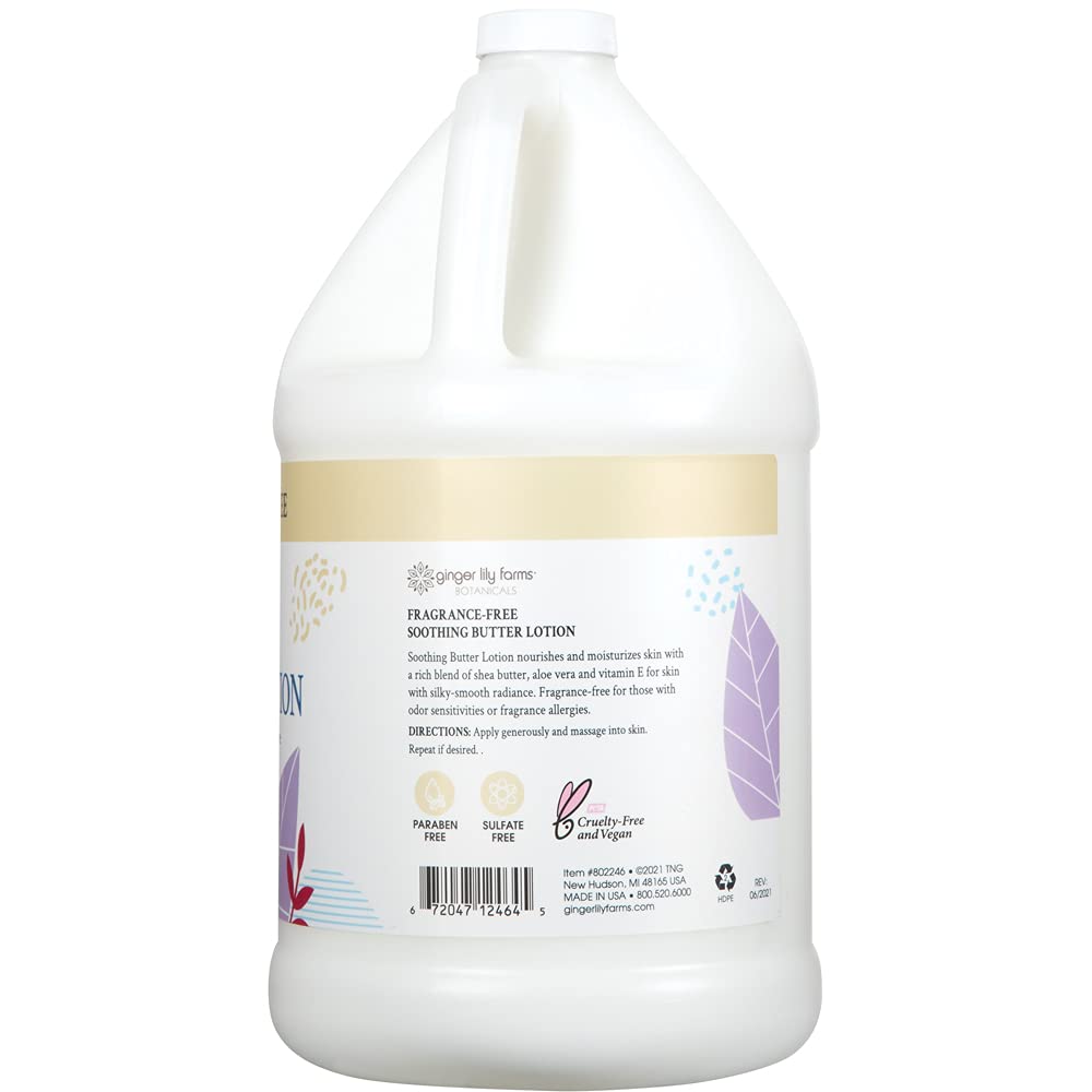 Ginger Lily Farms Botanicals fragrance-free lotion texture close-up shows quick absorption.