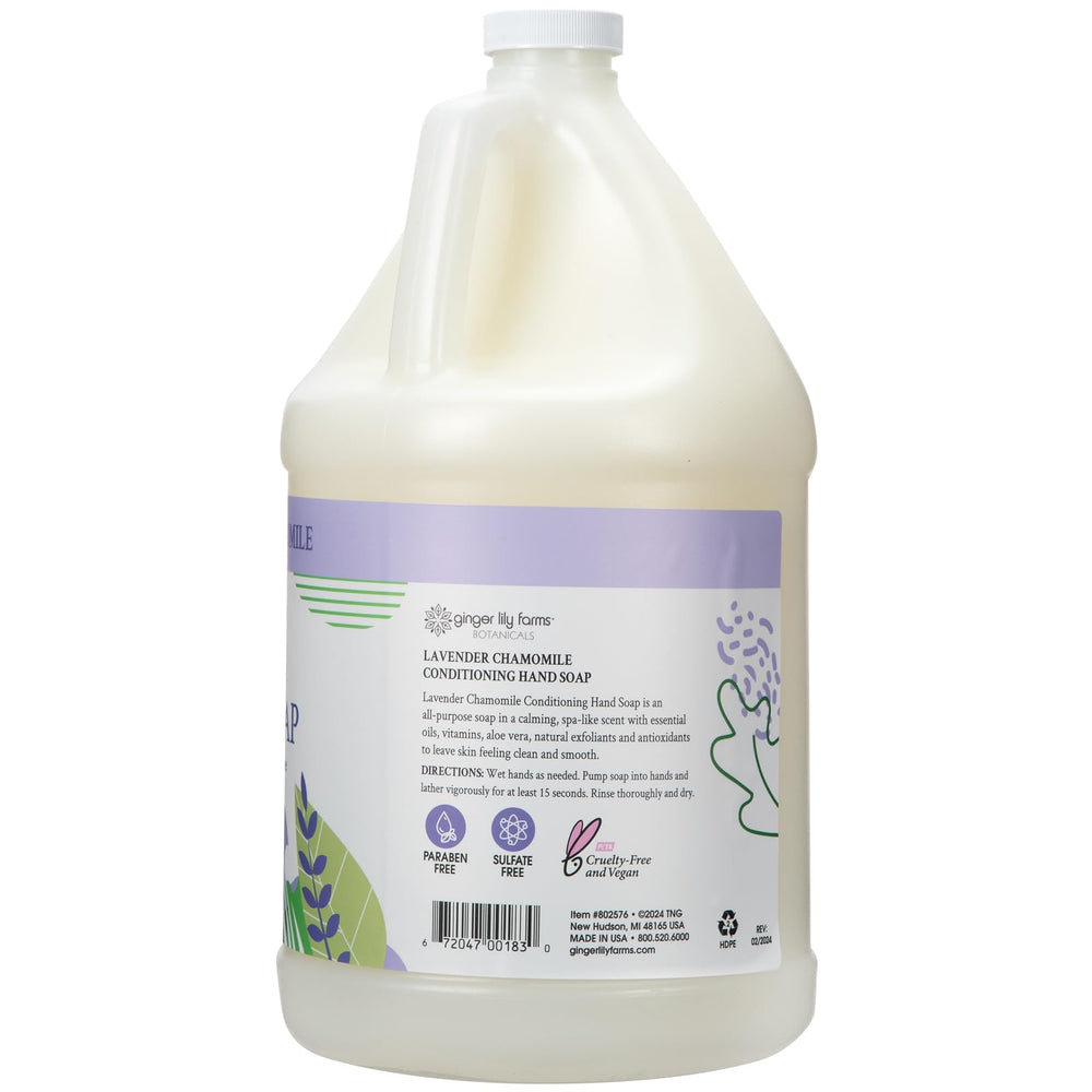 Ginger Lily Farms Botanicals hand soap close-up showing creamy lather and moisture.