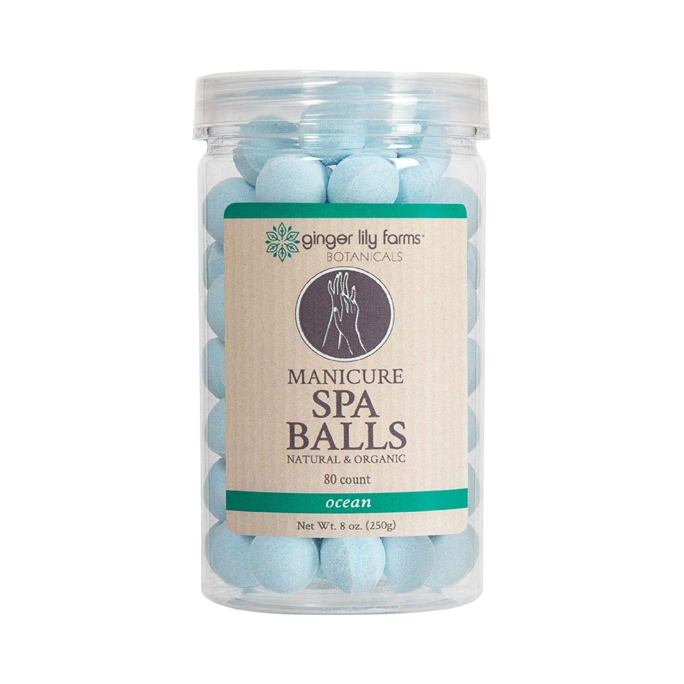 Ginger Lily Farms Botanicals Manicure Spa Ball Ocean dissolves in water for soothing prep.