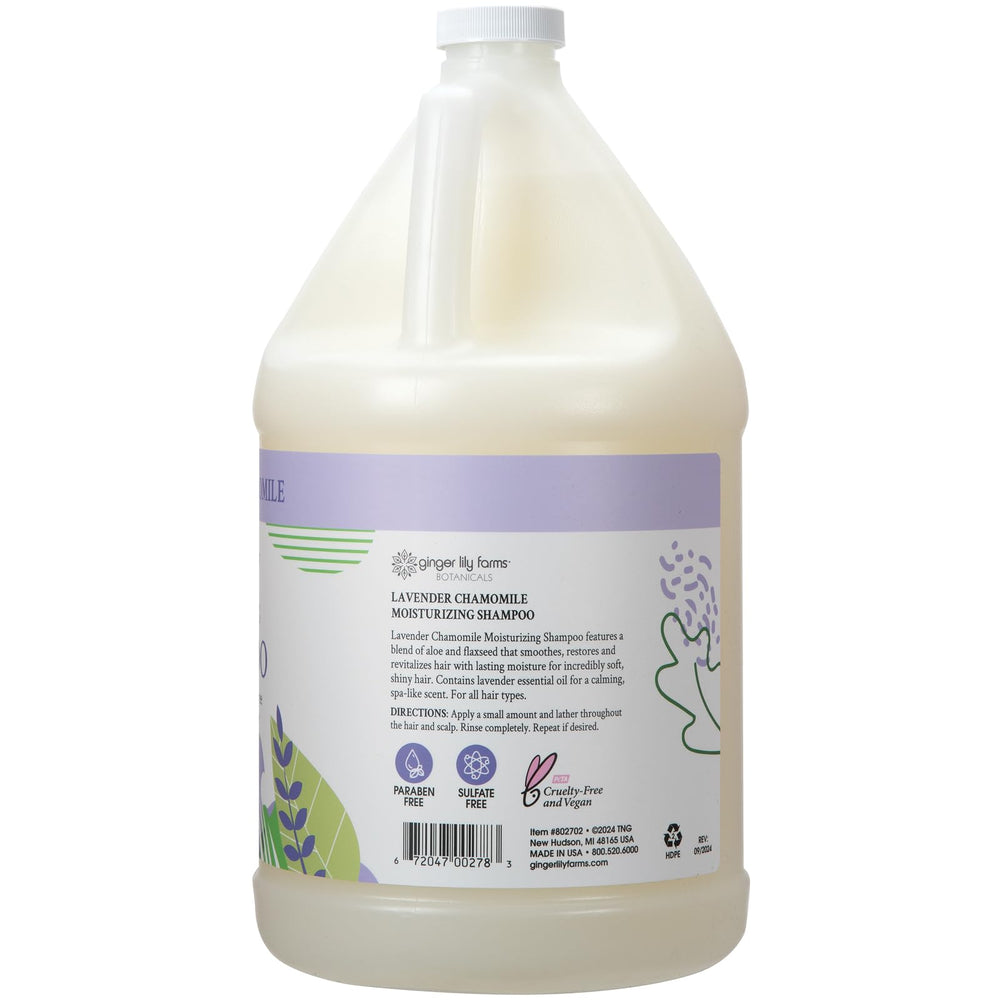 Ginger Lily Farms Botanicals shampoo label close-up showing vegan and paraben-free formula