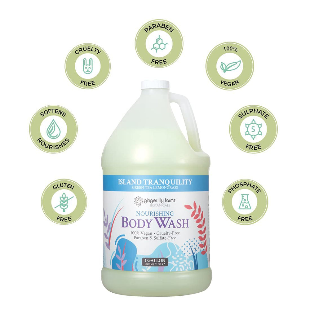Ambiente spa en casa con Ginger Lily Farms Botanicals Nourishing Body Wash Island Tranquilidad.