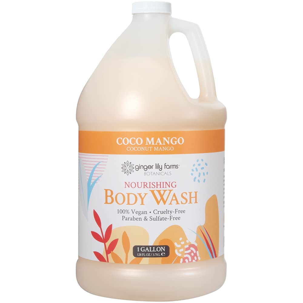 Ginger Lily Farms Coco Mango body wash bottle highlighting nourishing cleansing