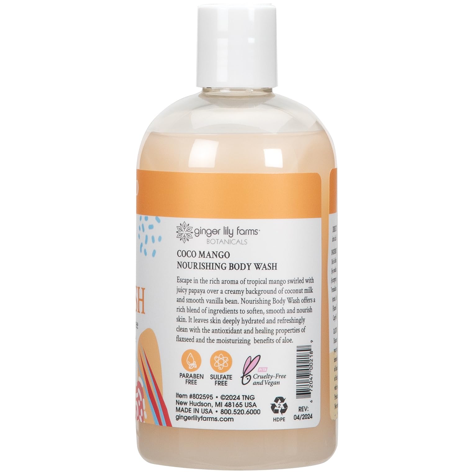 Ginger Lily Farms Nourishing Body Wash pour action emphasizes creamy lather and easy rinse