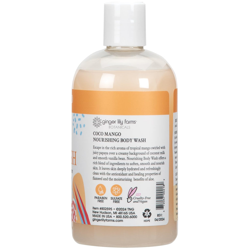 Ginger Lily Farms Nourishing Body Wash pour action emphasizes creamy lather and easy rinse