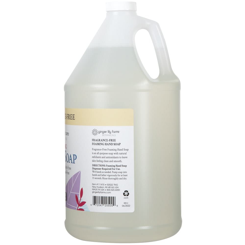 Ginger Lily Farms Botanicals unscented foaming soap close-up highlighting fragrance-free formula