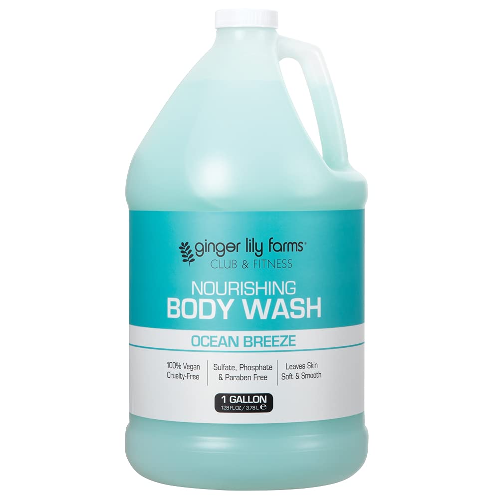 Ginger Lily Farms Club & Fitness body wash bottle with Ocean Breeze scent for a refreshing cleanse