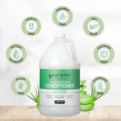 Ginger Lily Farms Club & Fitness conditioner label shows vegan, cruelty-free, gluten-free claims