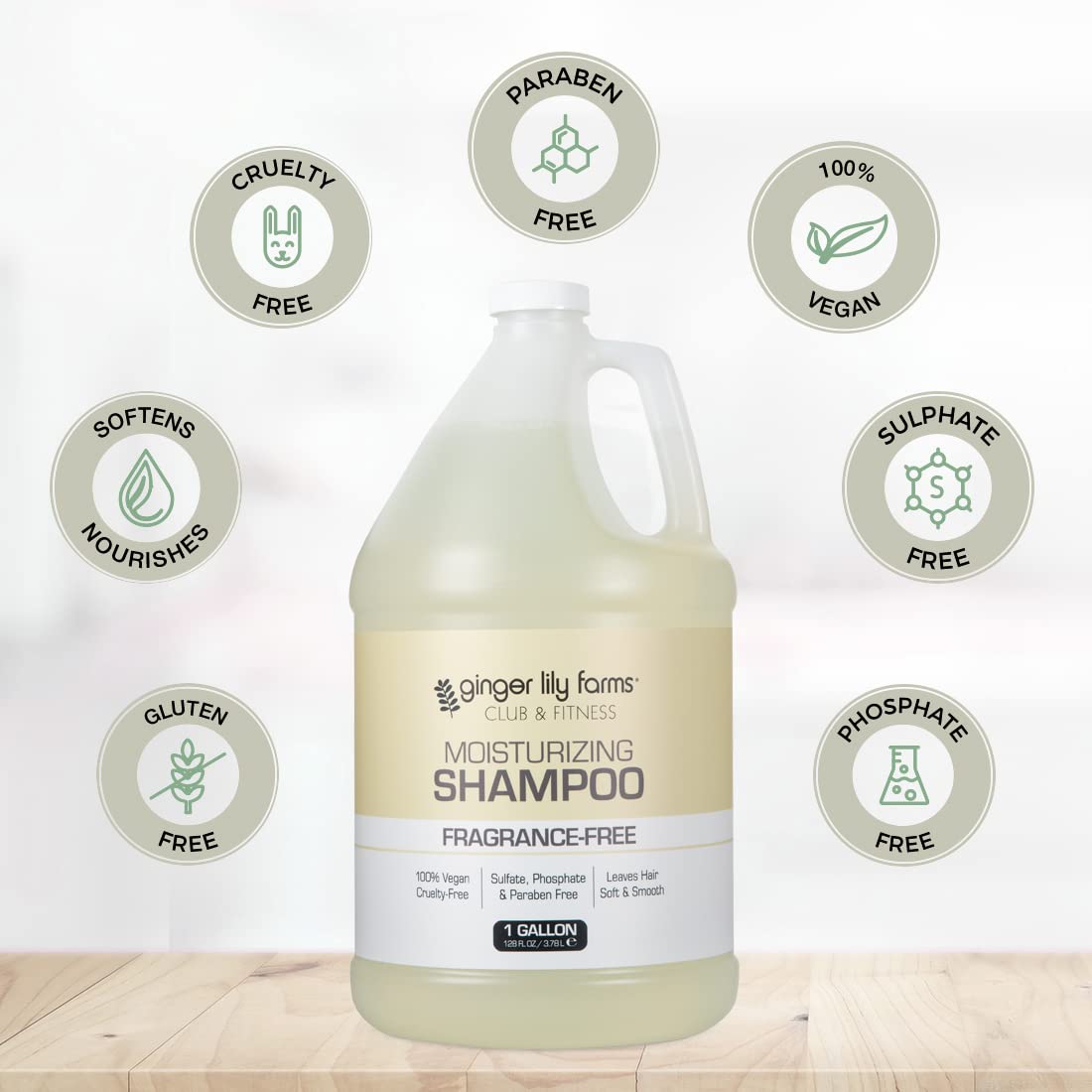 Ginger Lily Farms Club & Fitness vegan cruelty-free label signals ethical, toxin-free hair care.