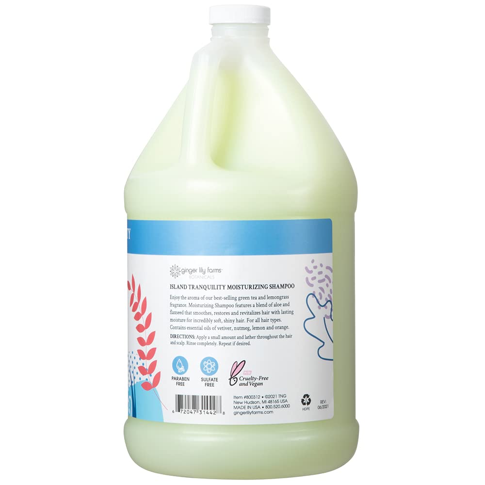 Island Tranquility shampoo label highlights vegan and cruelty-free formula.