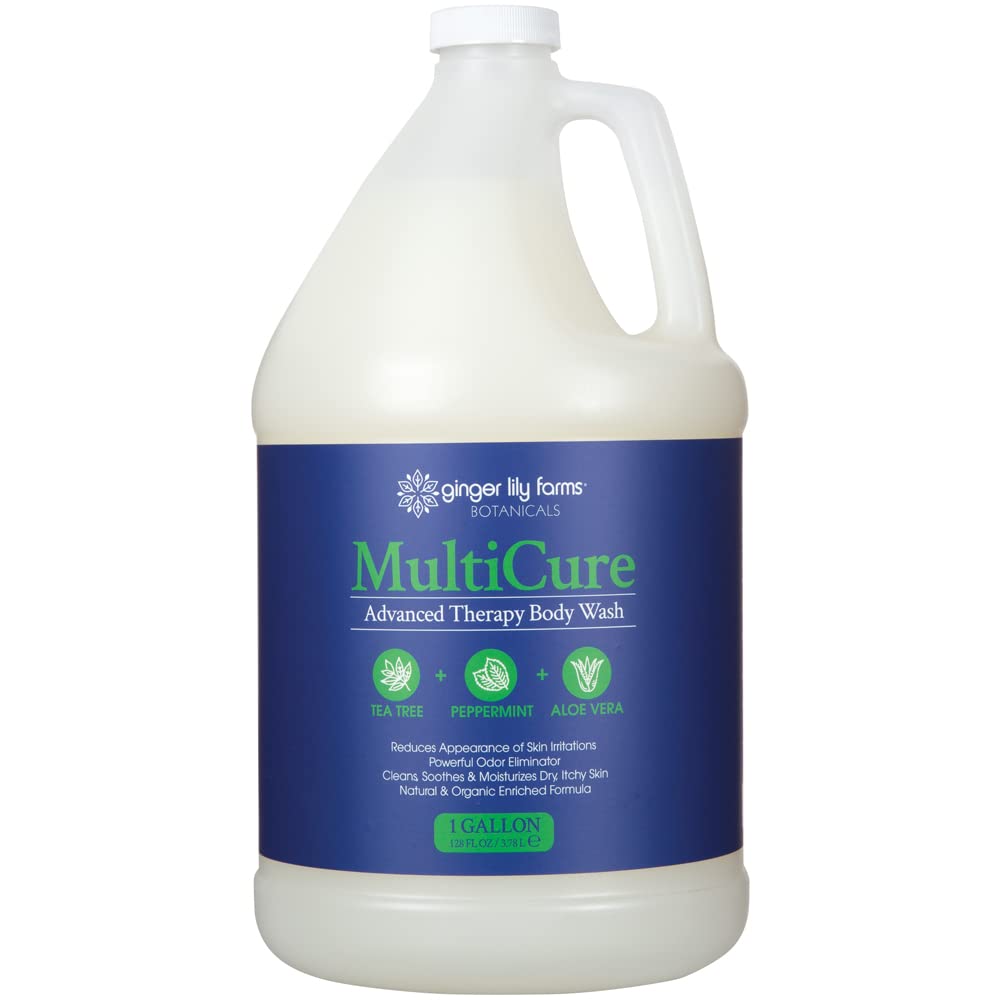 Ginger Lily Farms Multicure bottle showing rich cleansing lather for daily use.