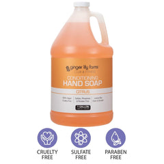 Ginger Lily Farms vegan cruelty-free logo on hand soap packaging
