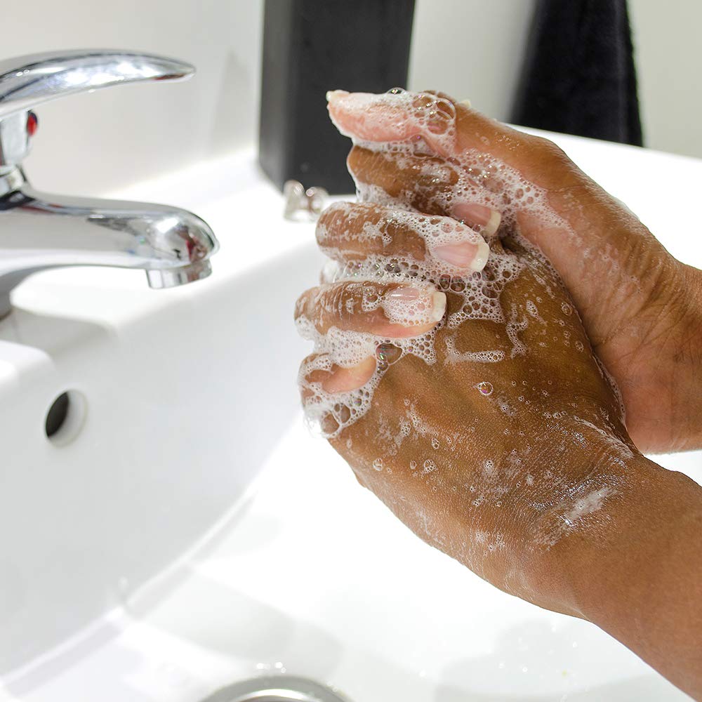 Zeroderm hand soap at a spa-style sink ready for daily cleansing