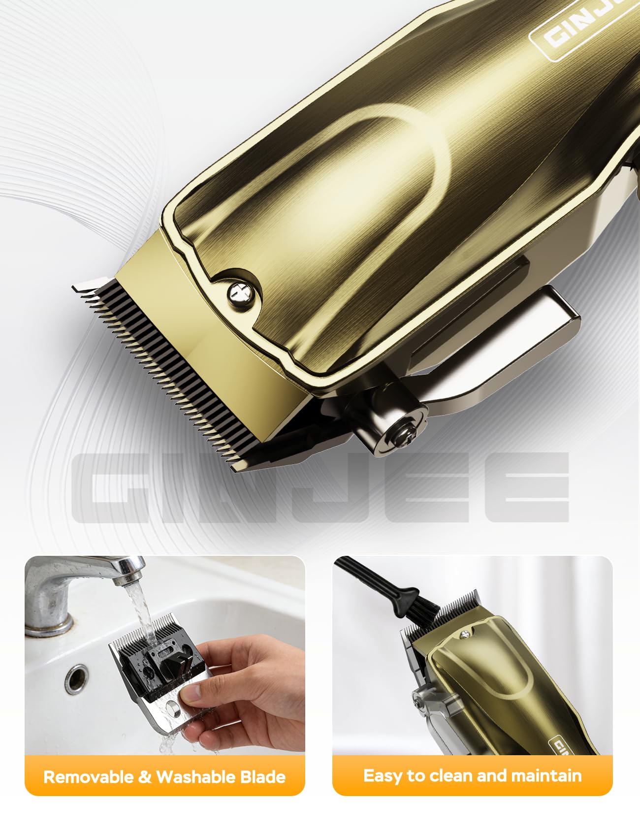 GinJee Hair Clippers 4-position taper for precise fades and lengths.
