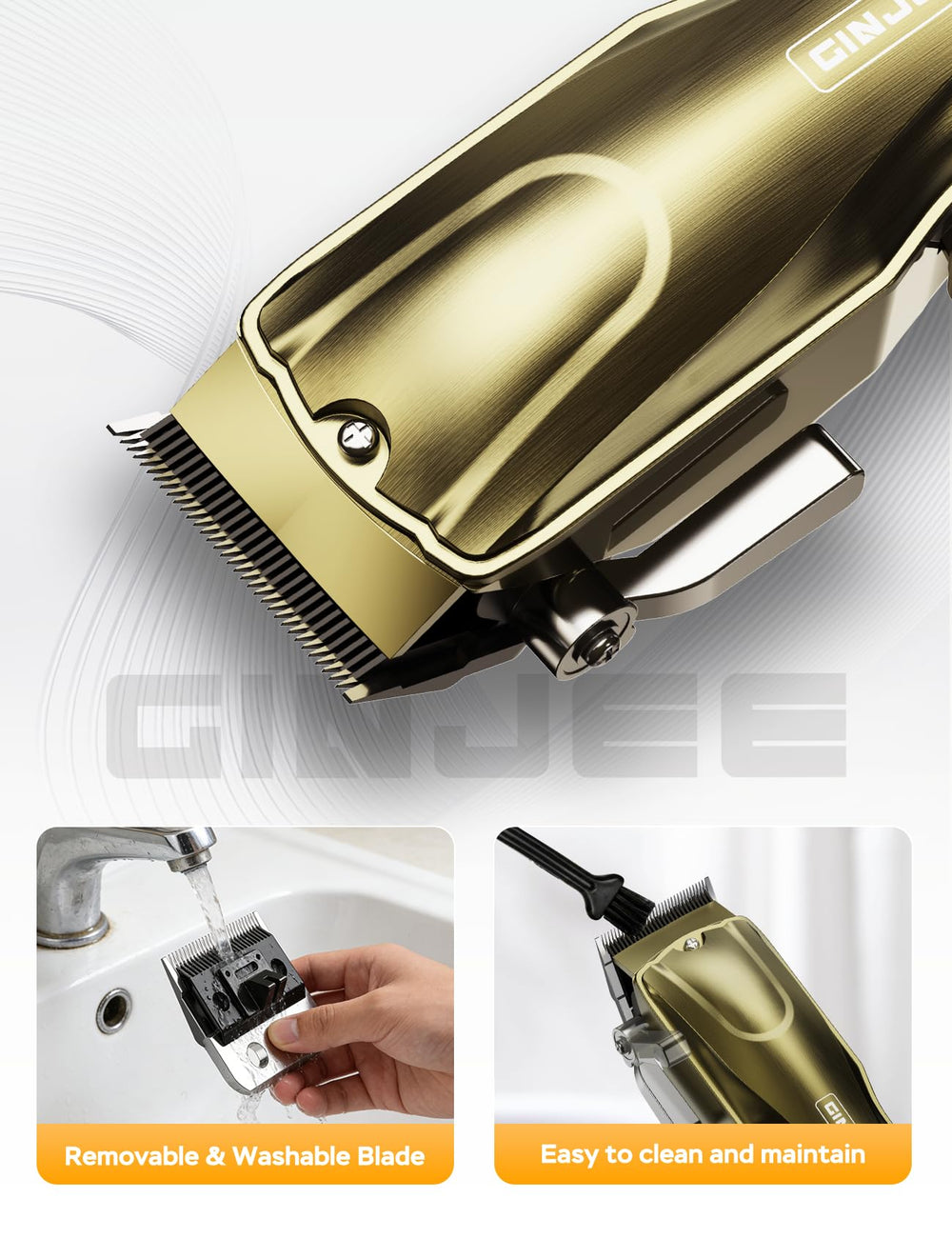 GinJee Hair Clippers 4-position taper for precise fades and lengths.