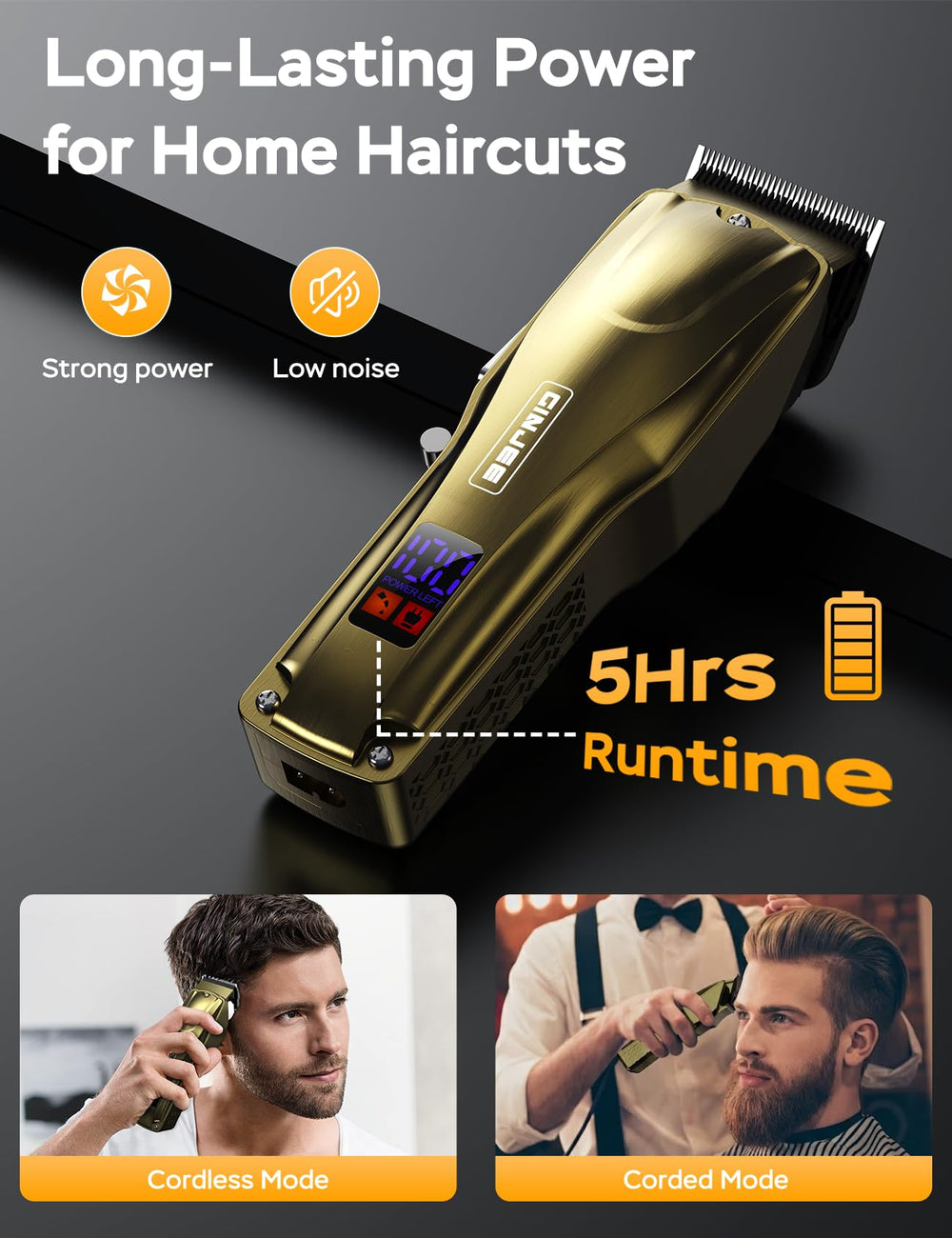 GinJee Hair Clippers LED display shows battery status at a glance.