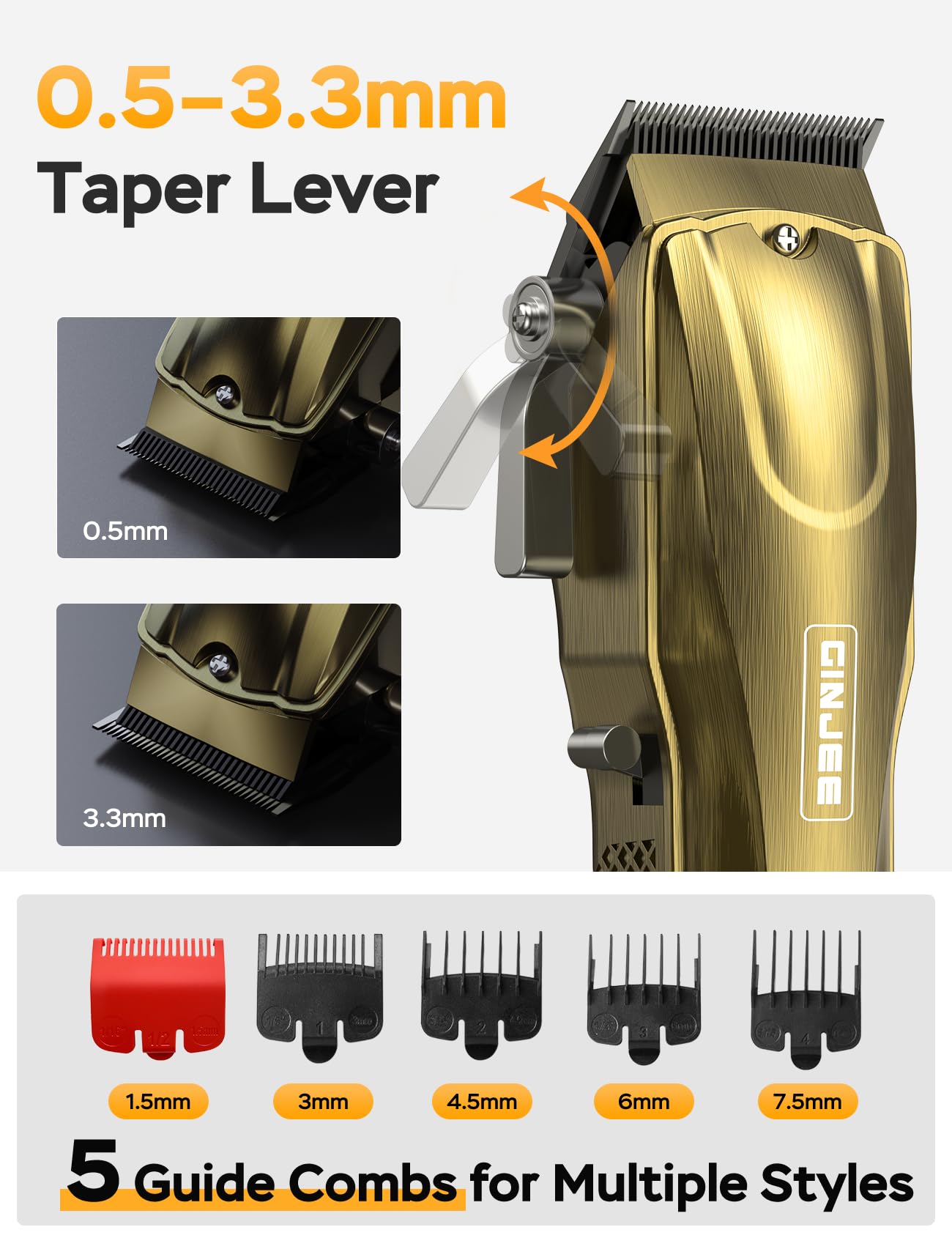 GinJee Hair Clippers waterproof blade for easy rinsing after trims.
