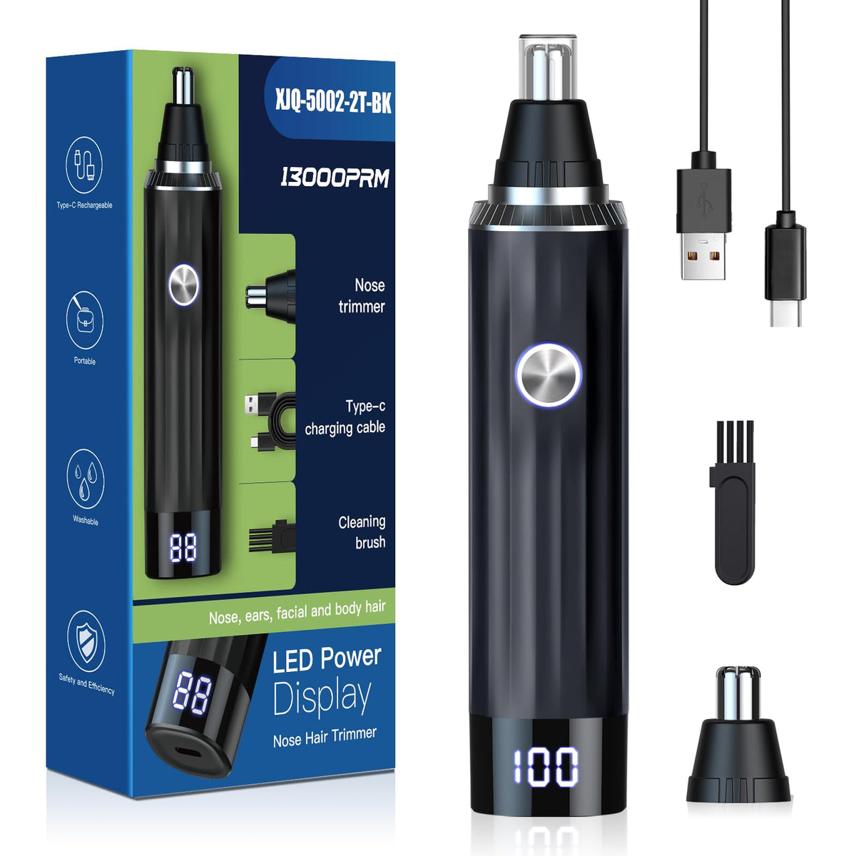 Ginity nose trimmer front view shows portable, travel-ready design for quick touch-ups.