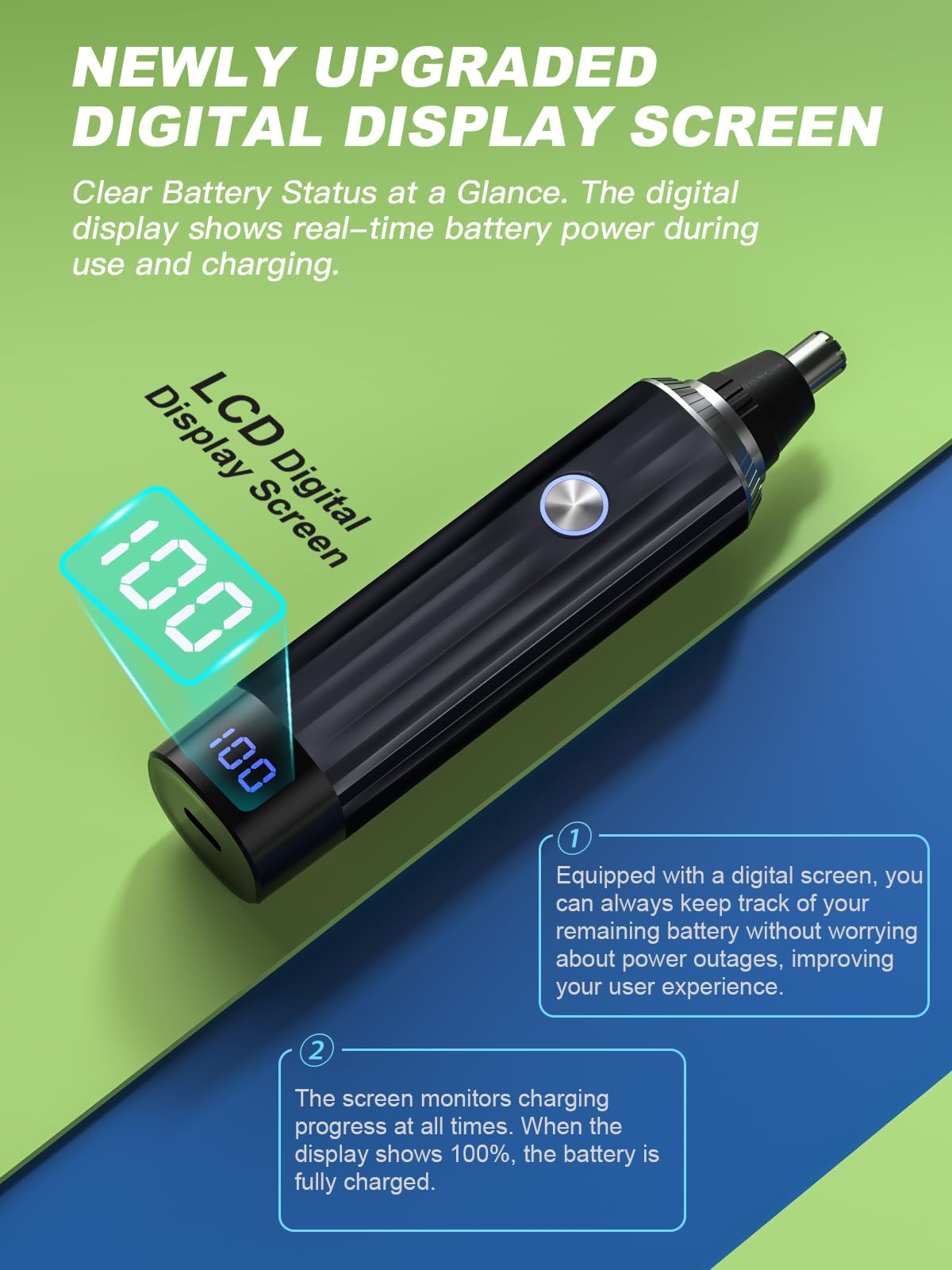 Ginity nose trimmer side handle highlights ergonomic grip for precise trimming.