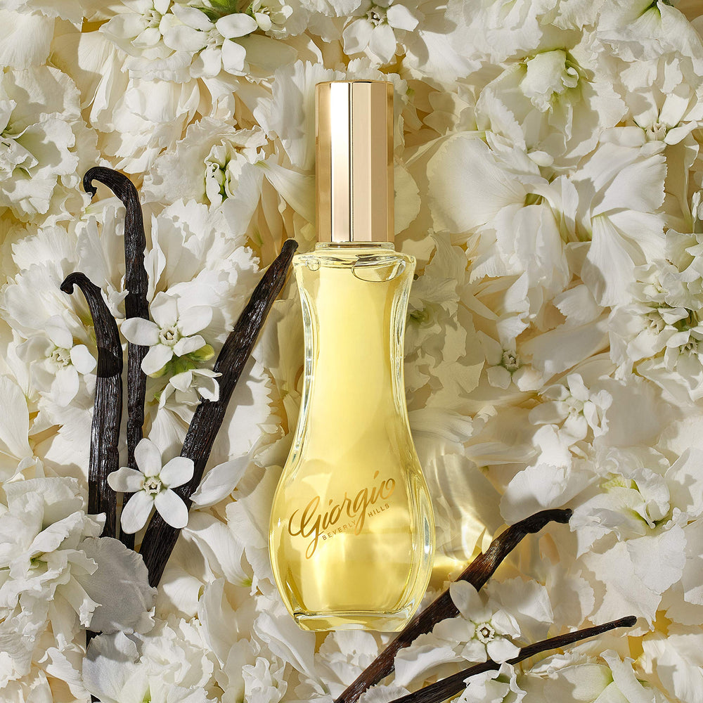 Giorgio Beverly Hills Women EDT bottle clear glass with subtle glow.