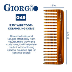 GIORGIO G49 handmade cellulose detangling comb close-up shows quality craftsmanship.