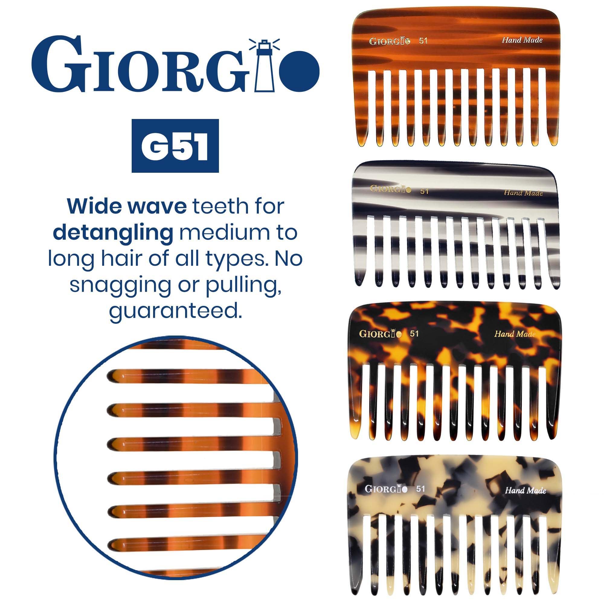 Giorgio G51 detangles wet or dry hair while distributing scalp oils.