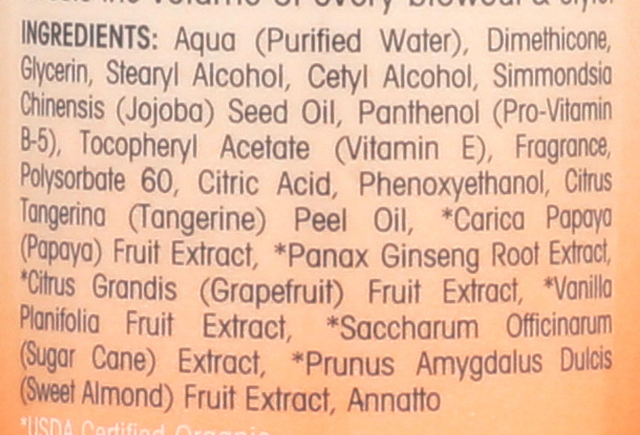 GIOVANNI 2chic Elixir Ultra-Volumen, primer plano de papaya y manteca de mandarina