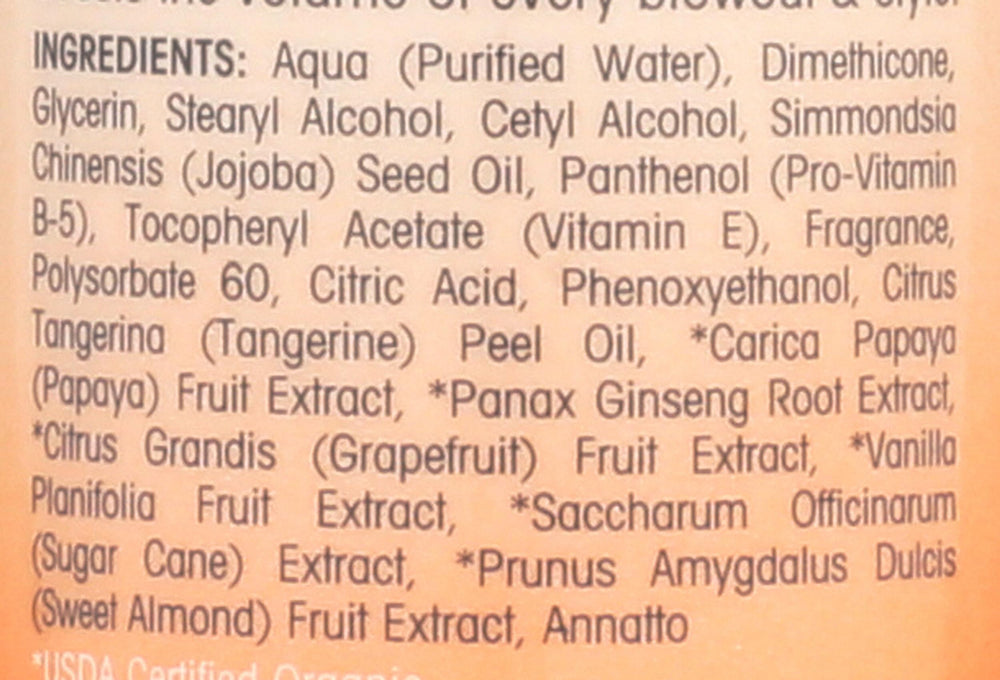 GIOVANNI 2chic Elixir Ultra-Volumen, primer plano de papaya y manteca de mandarina