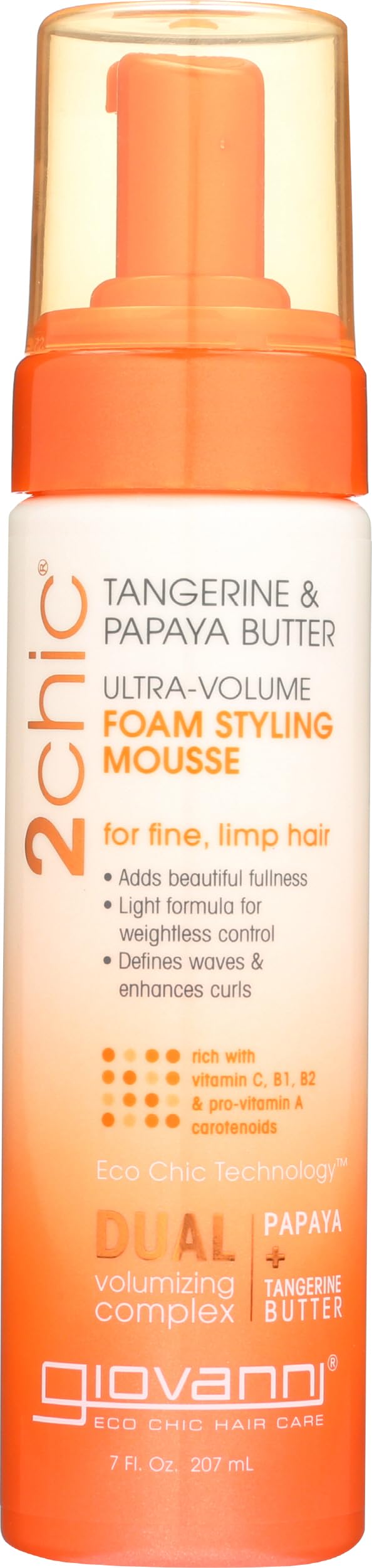 GIOVANNI 2Chic Mousse de Volumen Máximo, botella para volumen inmediato en cabello fino.