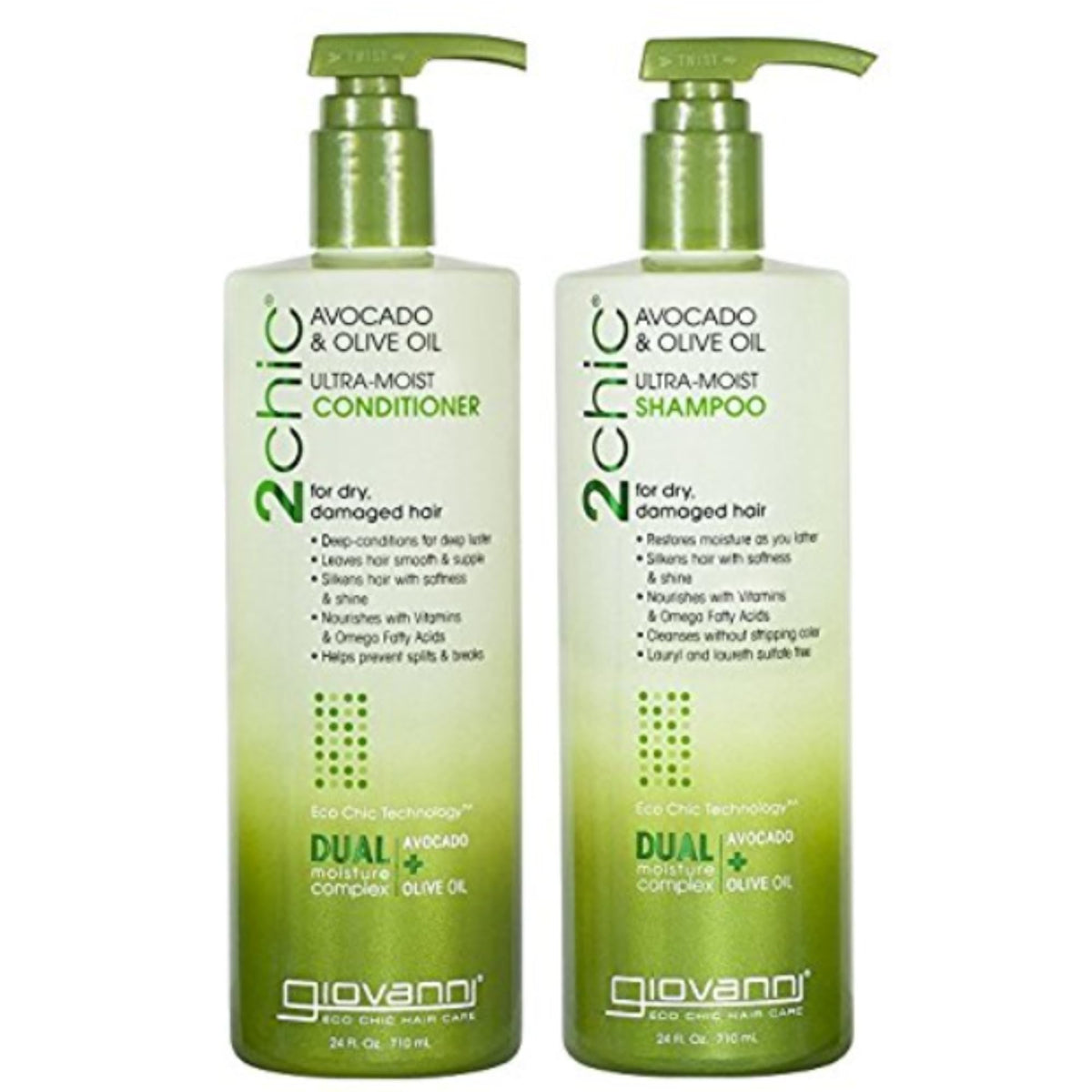Giovanni 2Chic Ultra-Moist Avocado Shampoo Bottle delivers deep hydration for dry hair.